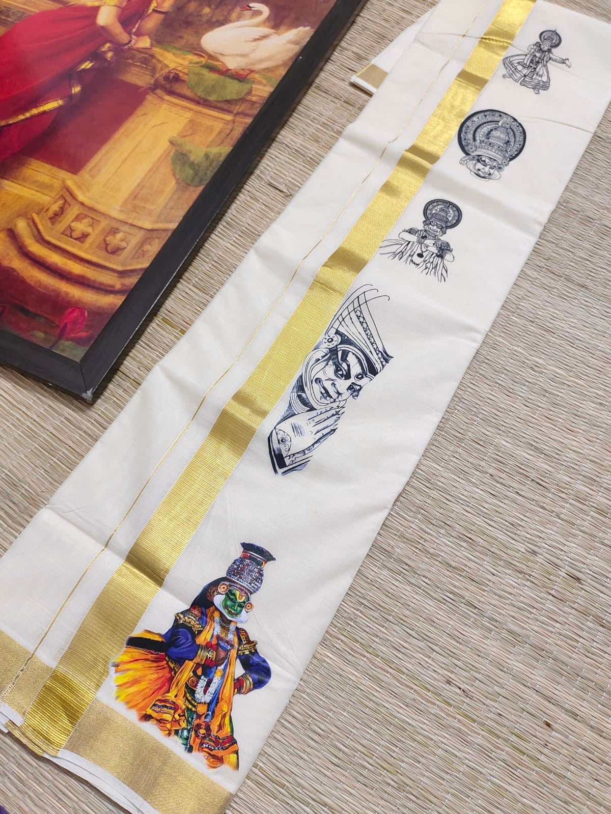 PREMIUM GOLDEN KASAVU PRINTED DOUBLE MUNDU