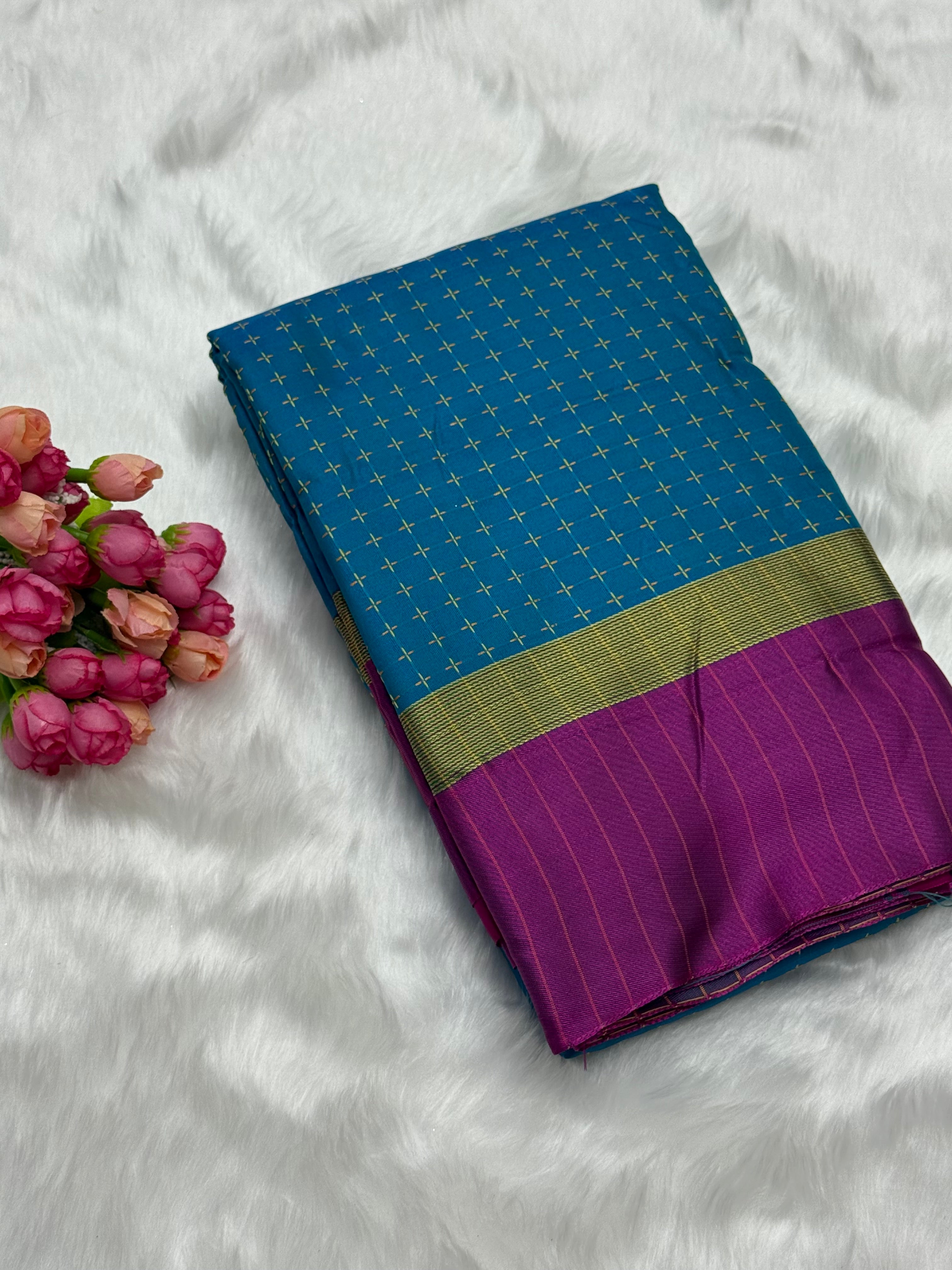 FANCY THREAD DOTED SOFT SILK SAREES - RAMA BLUE