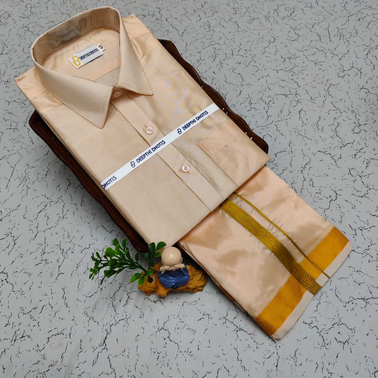 MEN'S PREMIUM SILK VELCRO DHOTI SHIRT SET - FRESH PEACH
