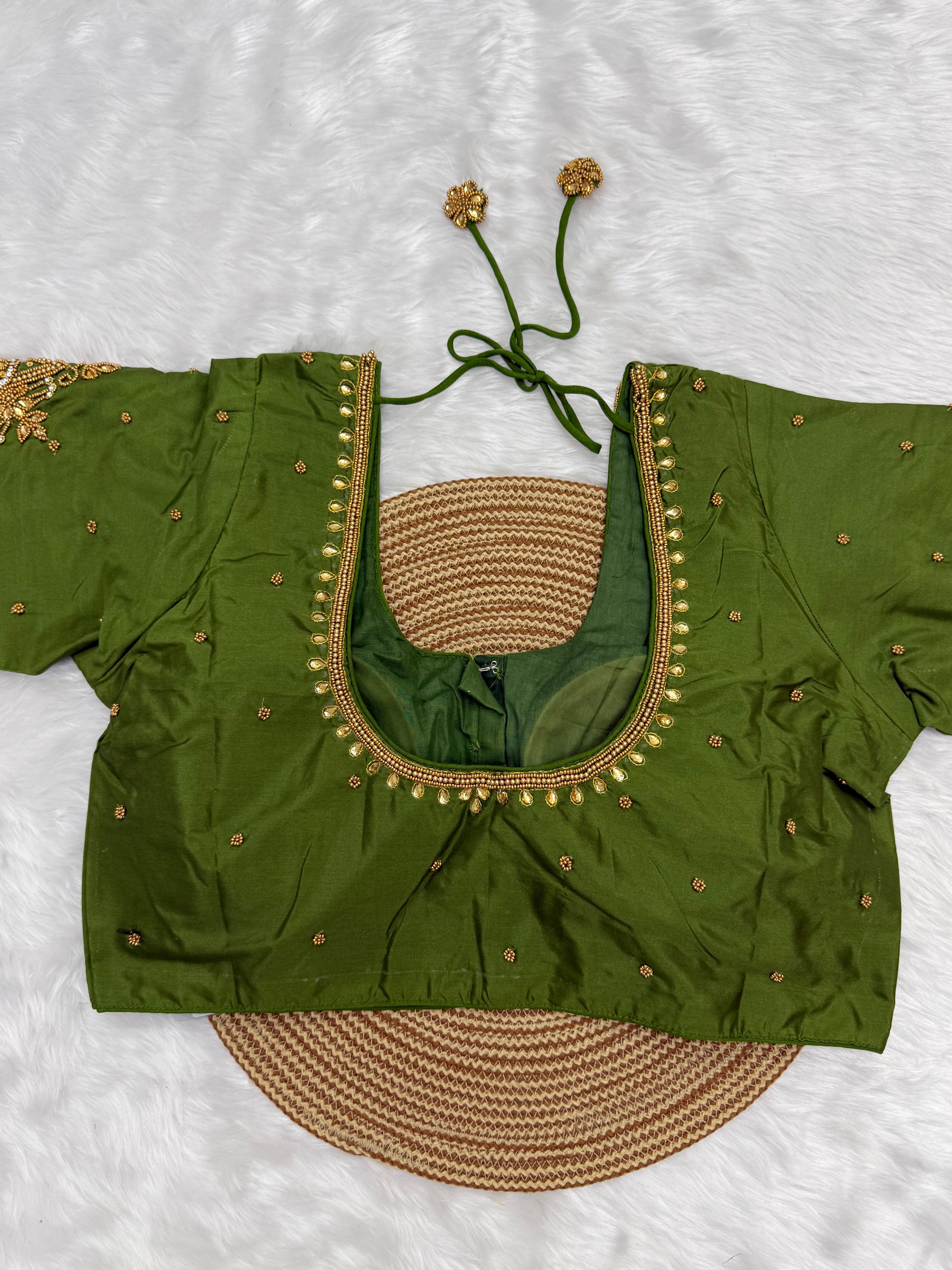 BRIDAL AARI WORK READY TO WEAR SAREE BLOUSE - GREEN