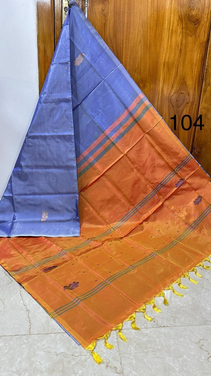 HANDLOOM BANANA PITH SILK SAREE - BLUE