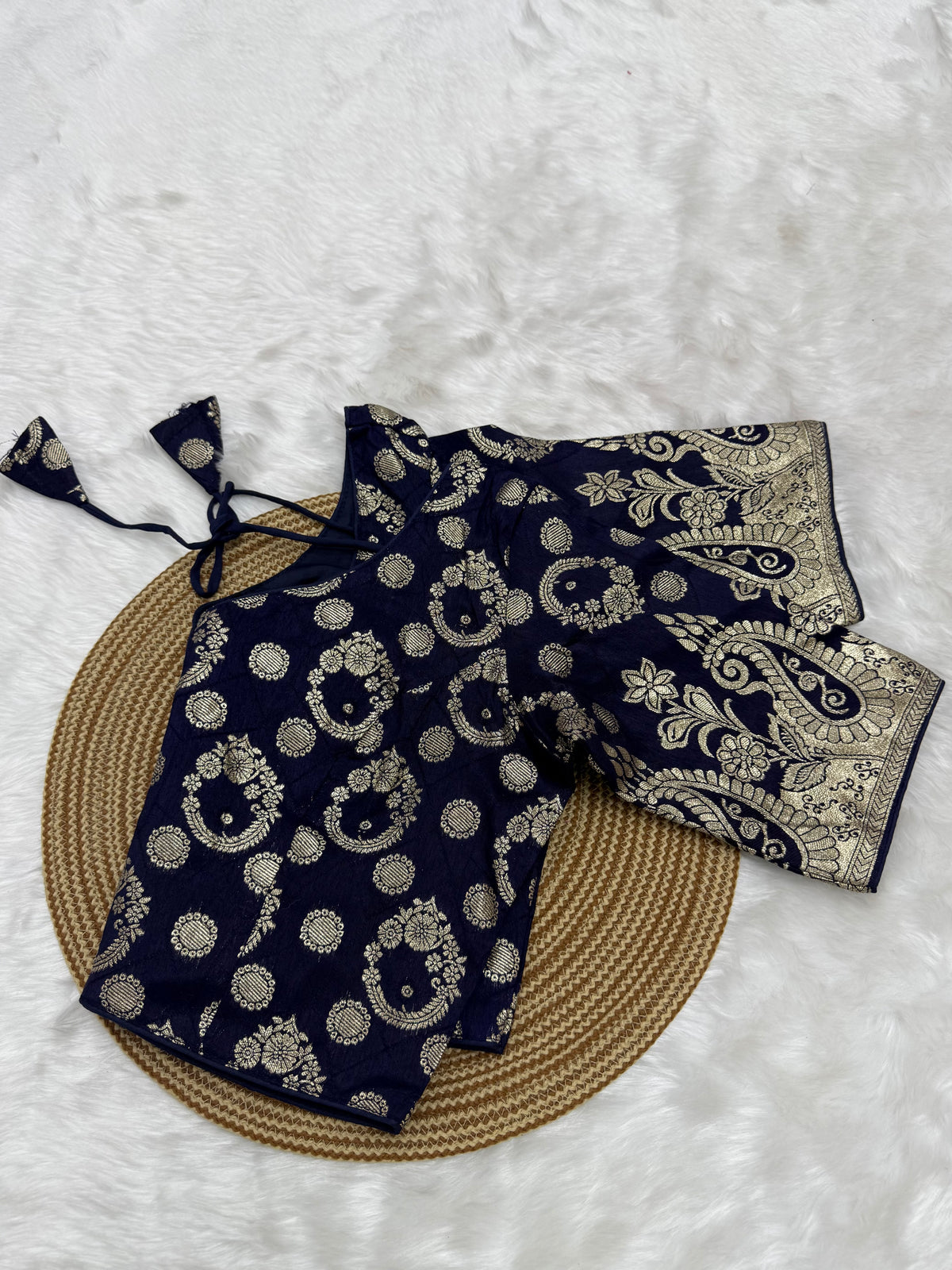 DESIGNER BROCADE WORK READYMADE BLOUSE - NAVY BLUE