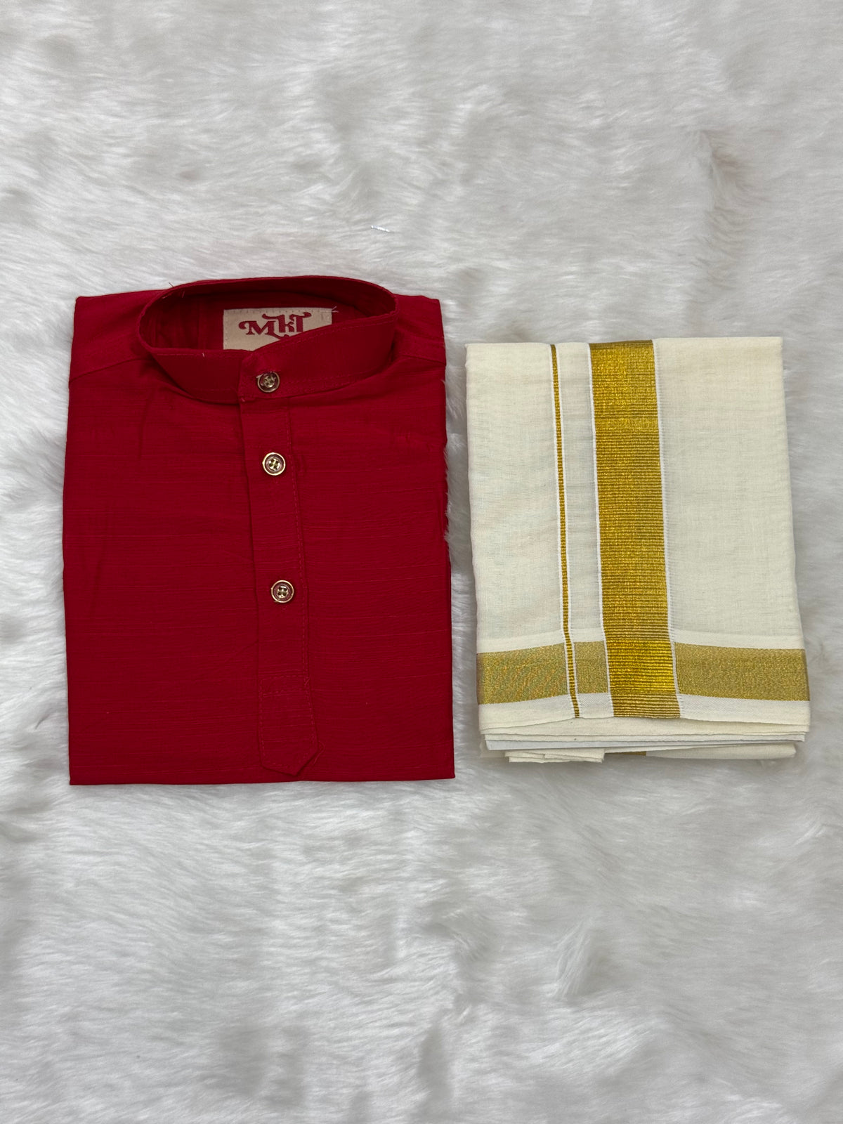 KIDS BOYS VELCRO DHOTI & KURTA COMBO SET - RED