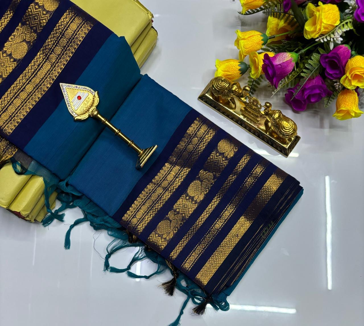 PURE KANCHI COTTON SAREES - BLUE