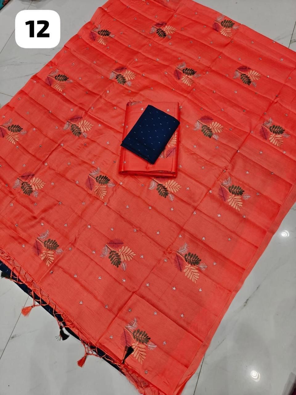 PREMIUM BUTTER SILK SAREE - CORAL ORANGE