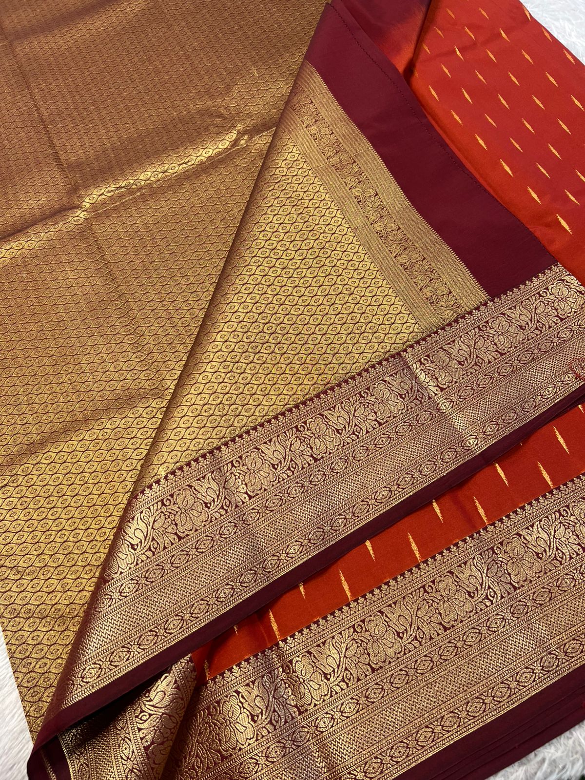PREMIUM SEMI KANCHI SILK SAREE - RUST ORANGE