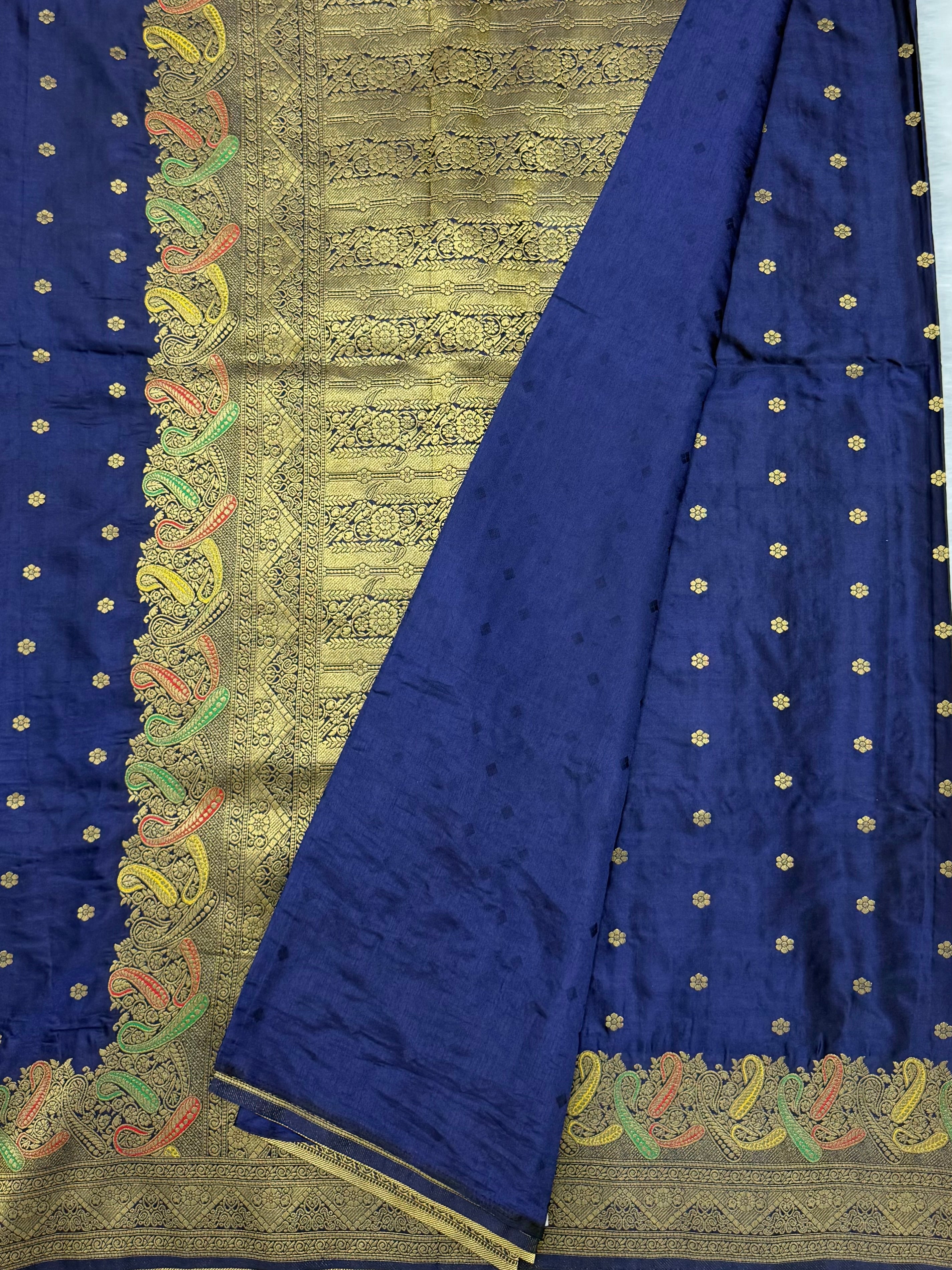 BANARASI MEENAKARI MASHRU SILK SAREE - NAVY BLUE