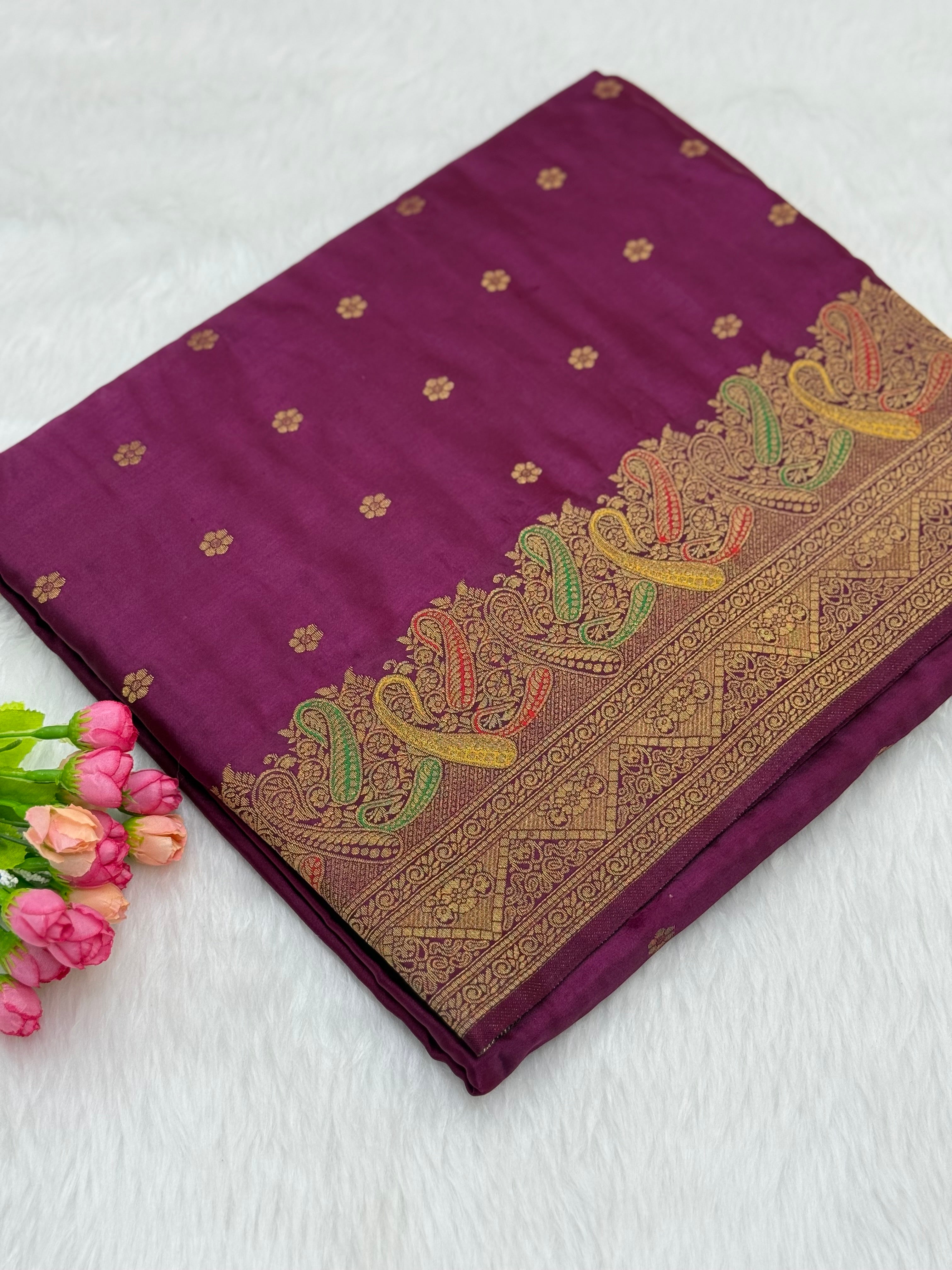 BANARASI MEENAKARI MASHRU SILK SAREE - BYZANTINE