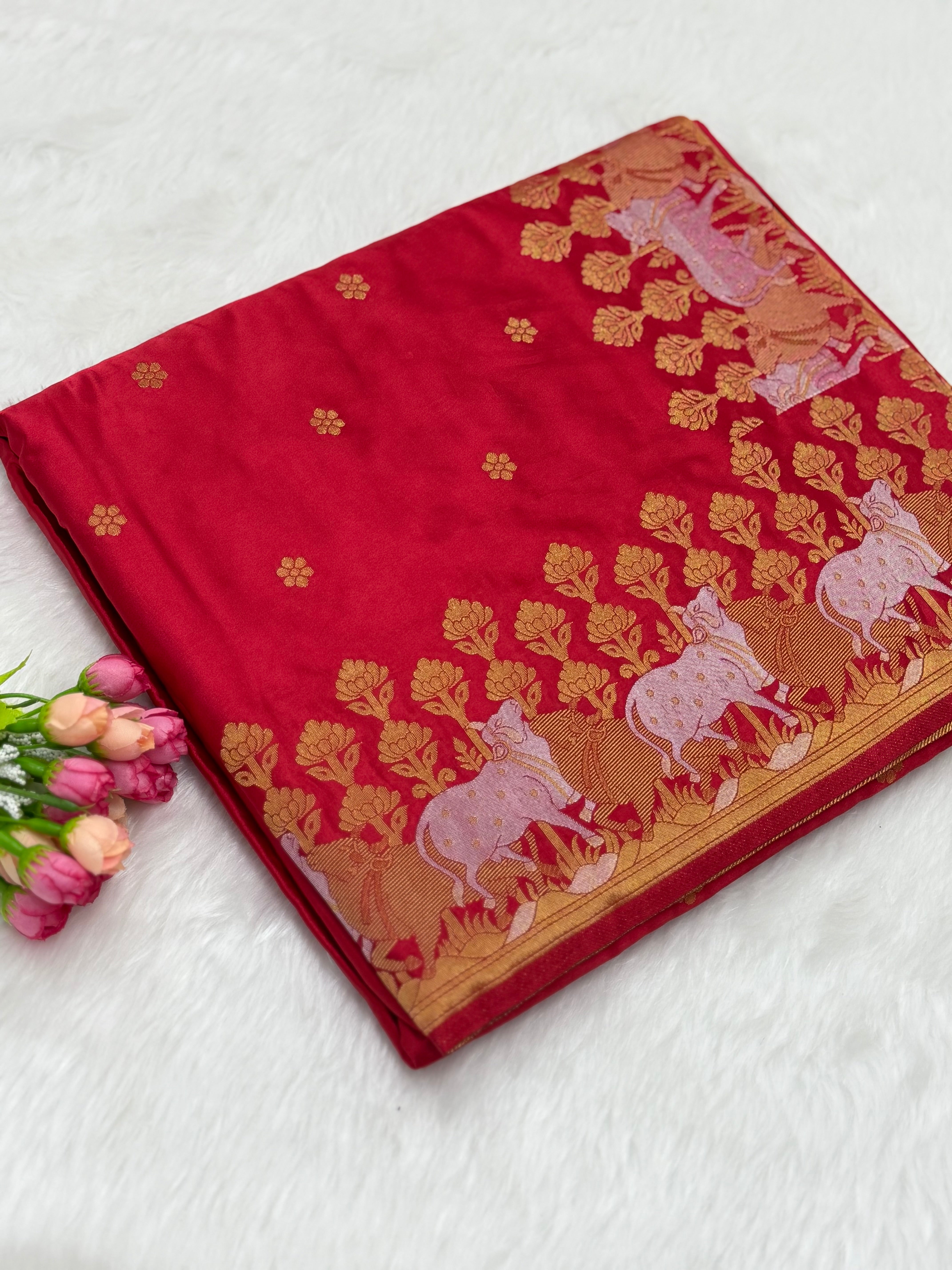 BANARASI MEENAKARI MASHRU SILK SAREE - RED
