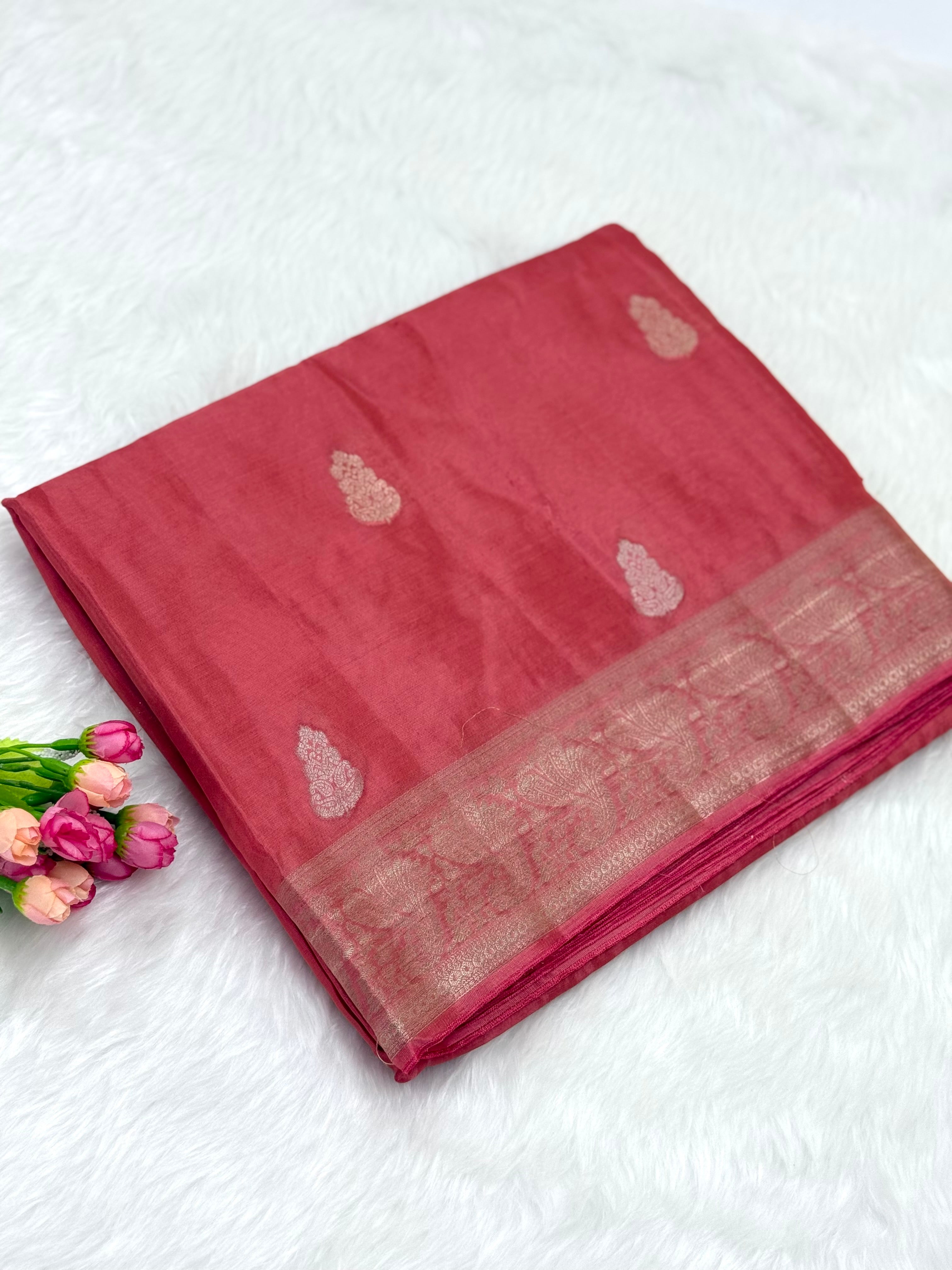 PREMIUM BANARASI TISSUE VISCOSE SAREE - GEORGIA PEACH