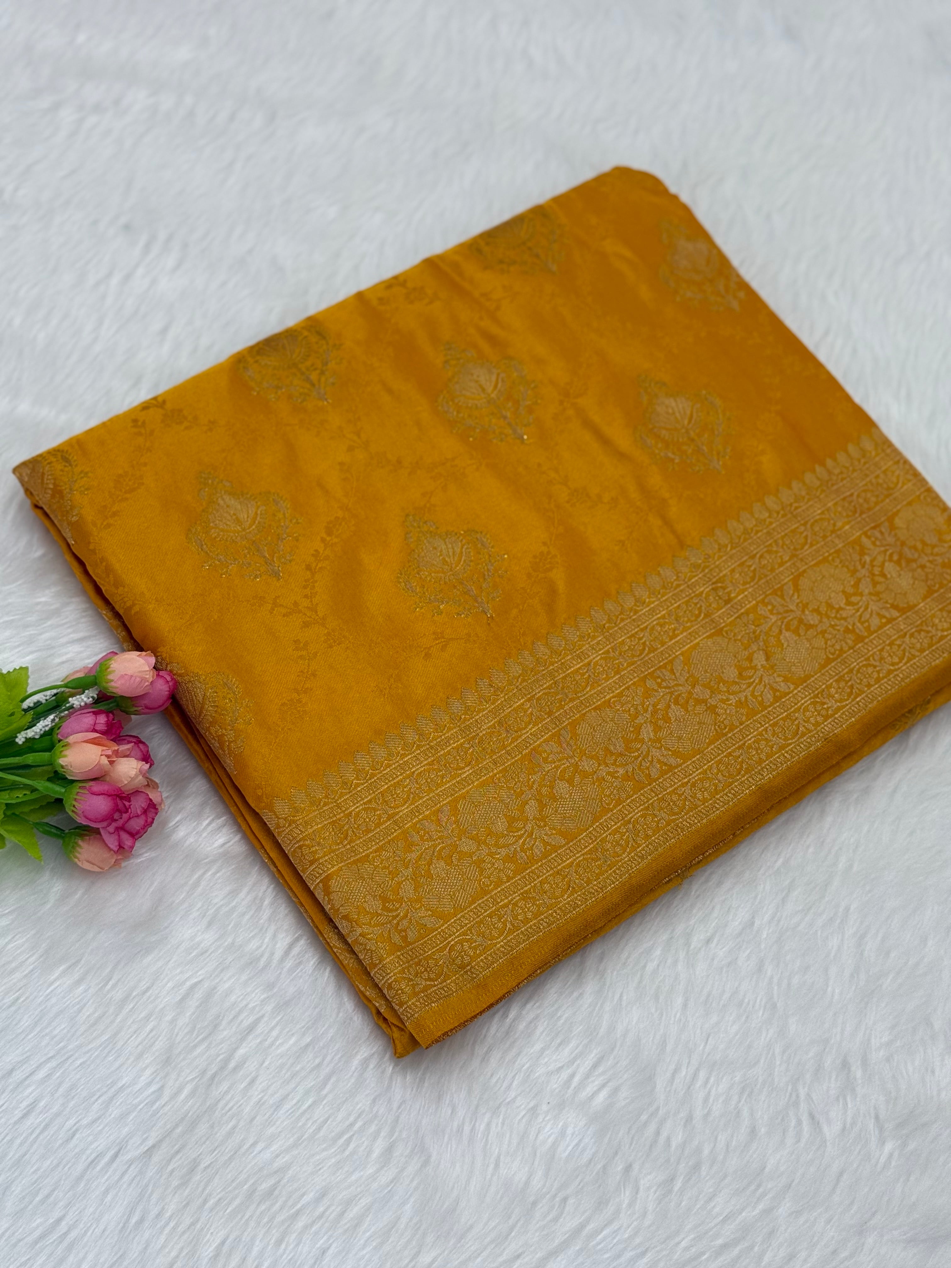 PREMIUM BANARASI MASHRU SILK SAREE - AMBER