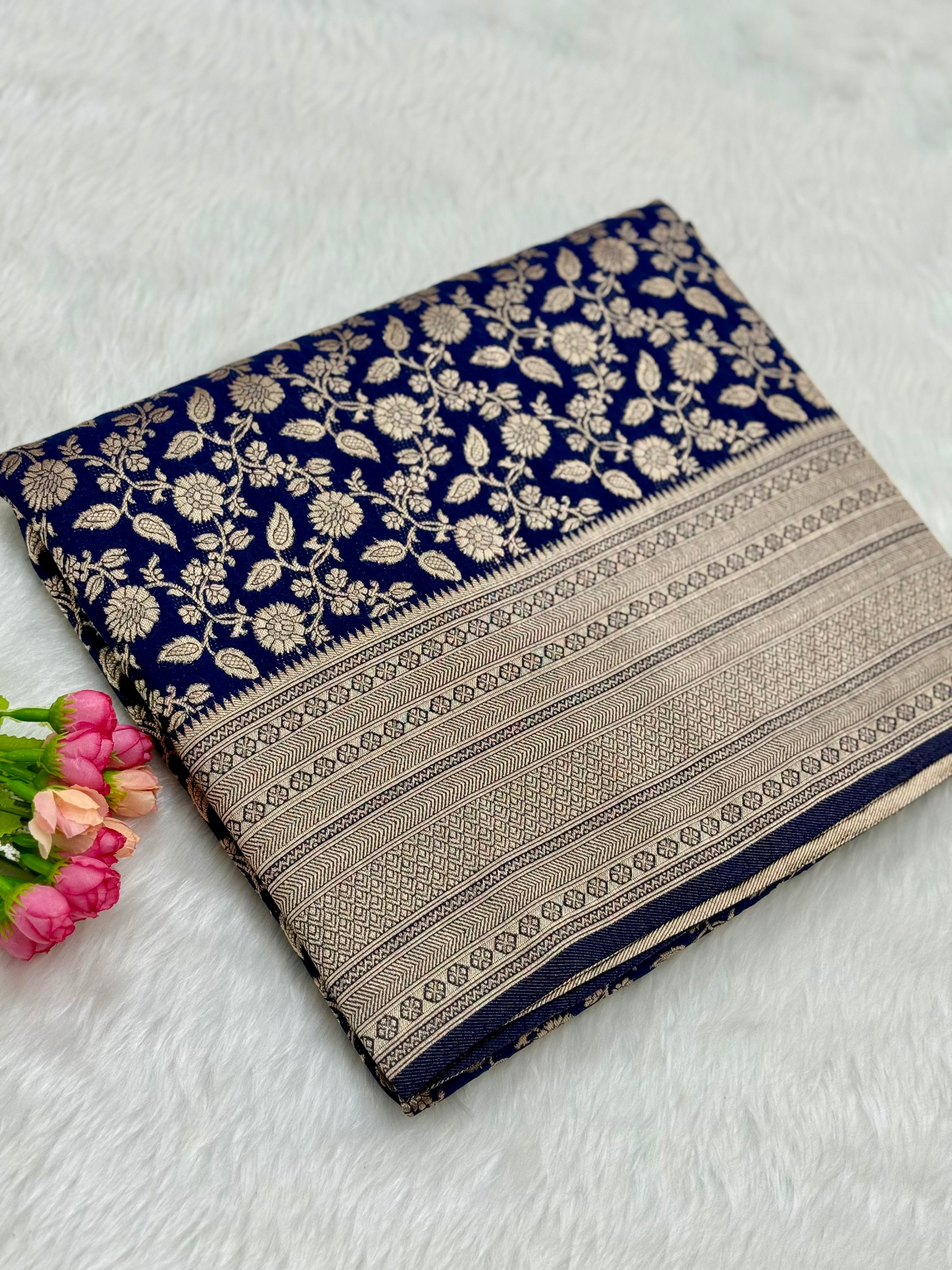 PREMIUM CHINON GEORGETTE BANARASI SAREE - NAVY BLUE