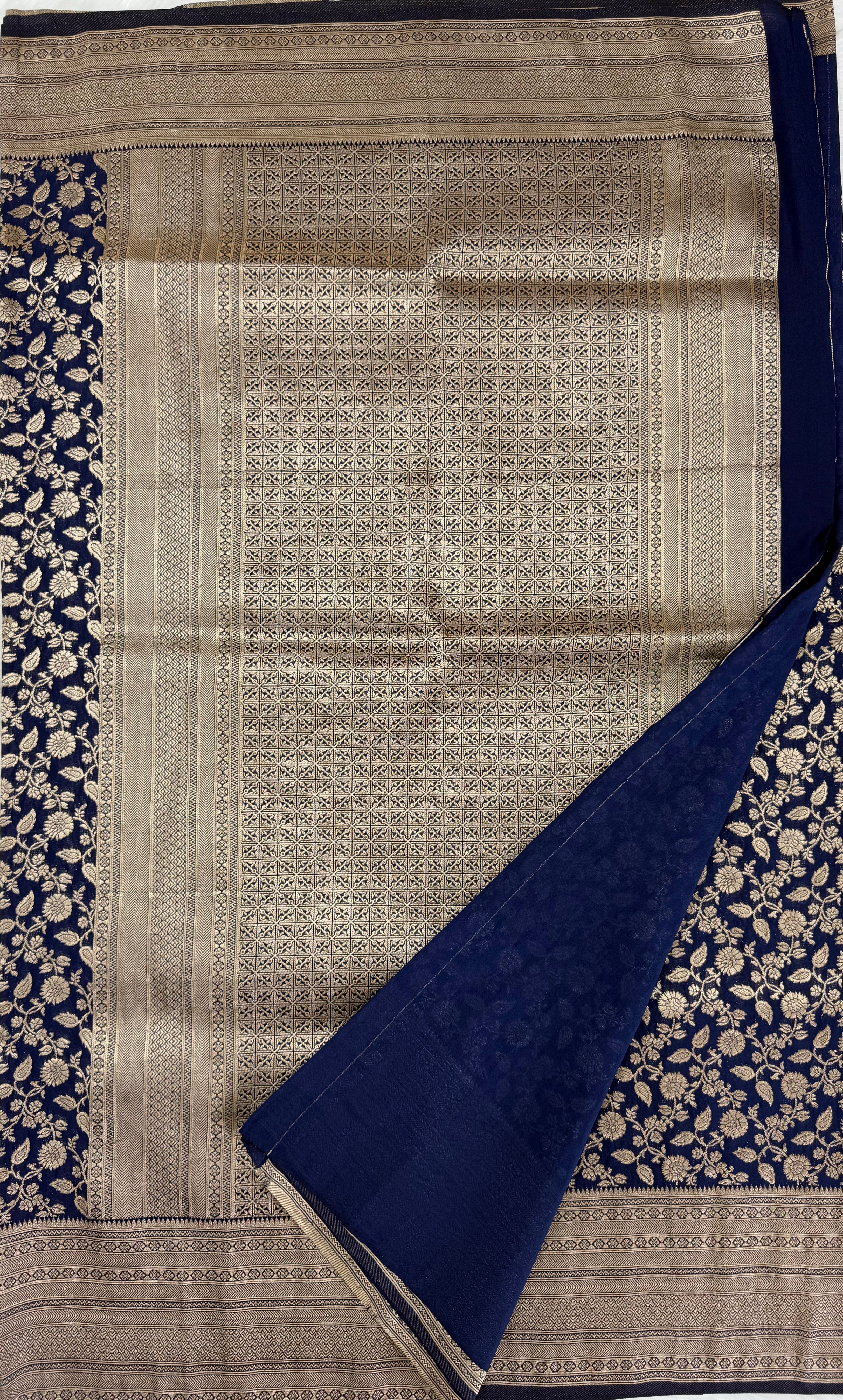 PREMIUM CHINON GEORGETTE BANARASI SAREE - NAVY BLUE