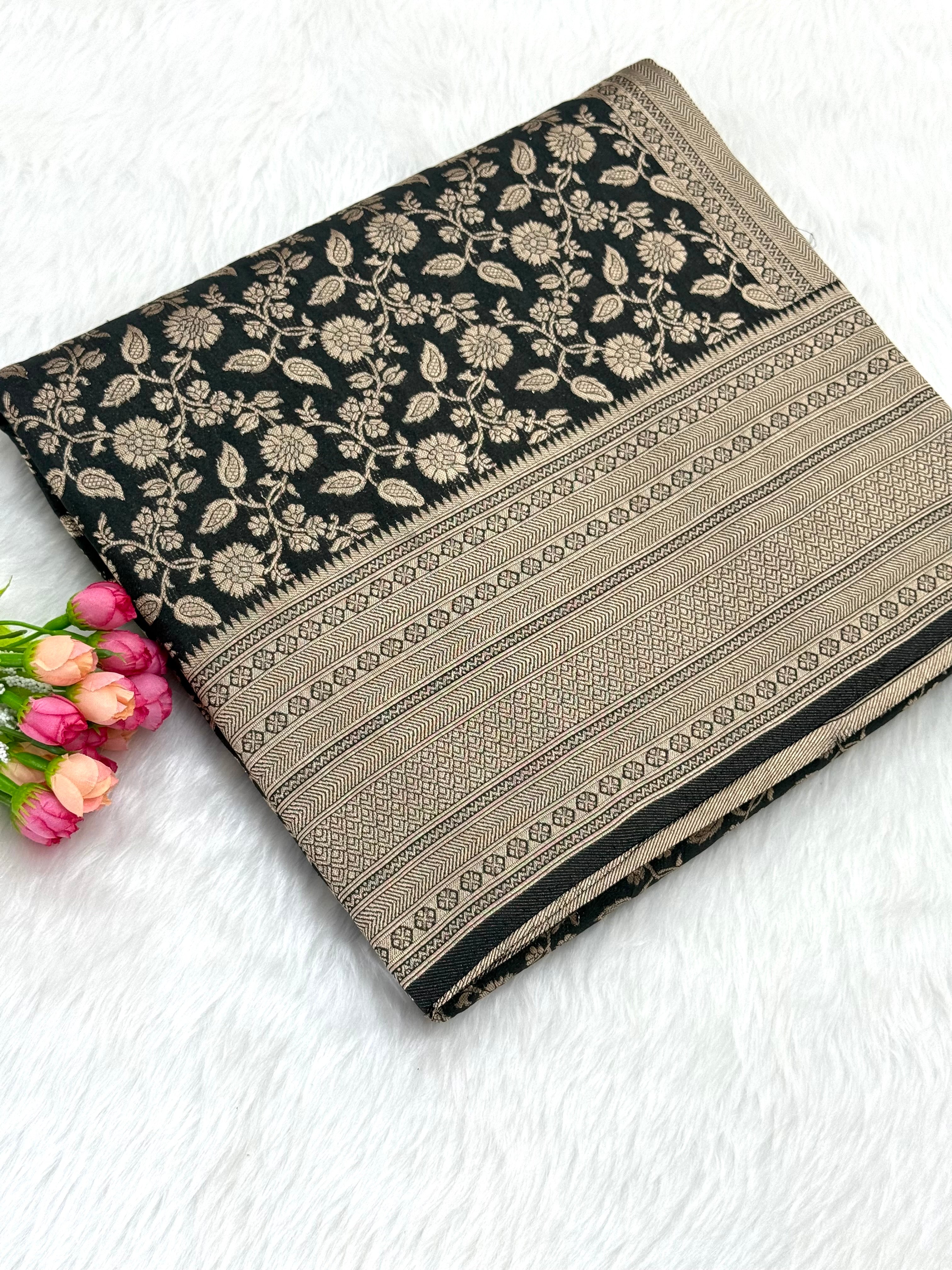 PREMIUM CHINON GEORGETTE BANARASI SAREE - GREEN