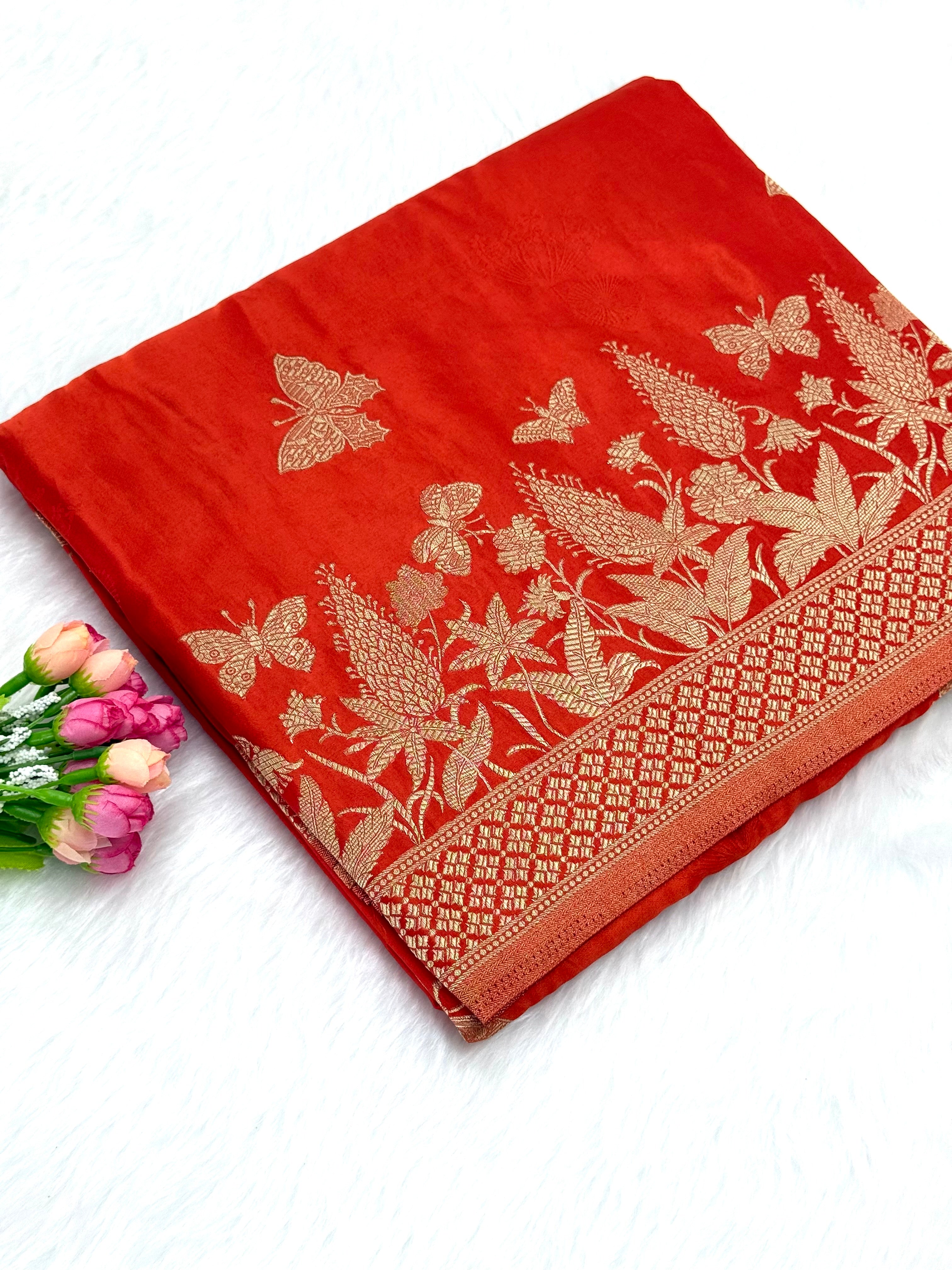 PREMIUM BANARASI MASHRU SILK SAREE - ORANGE