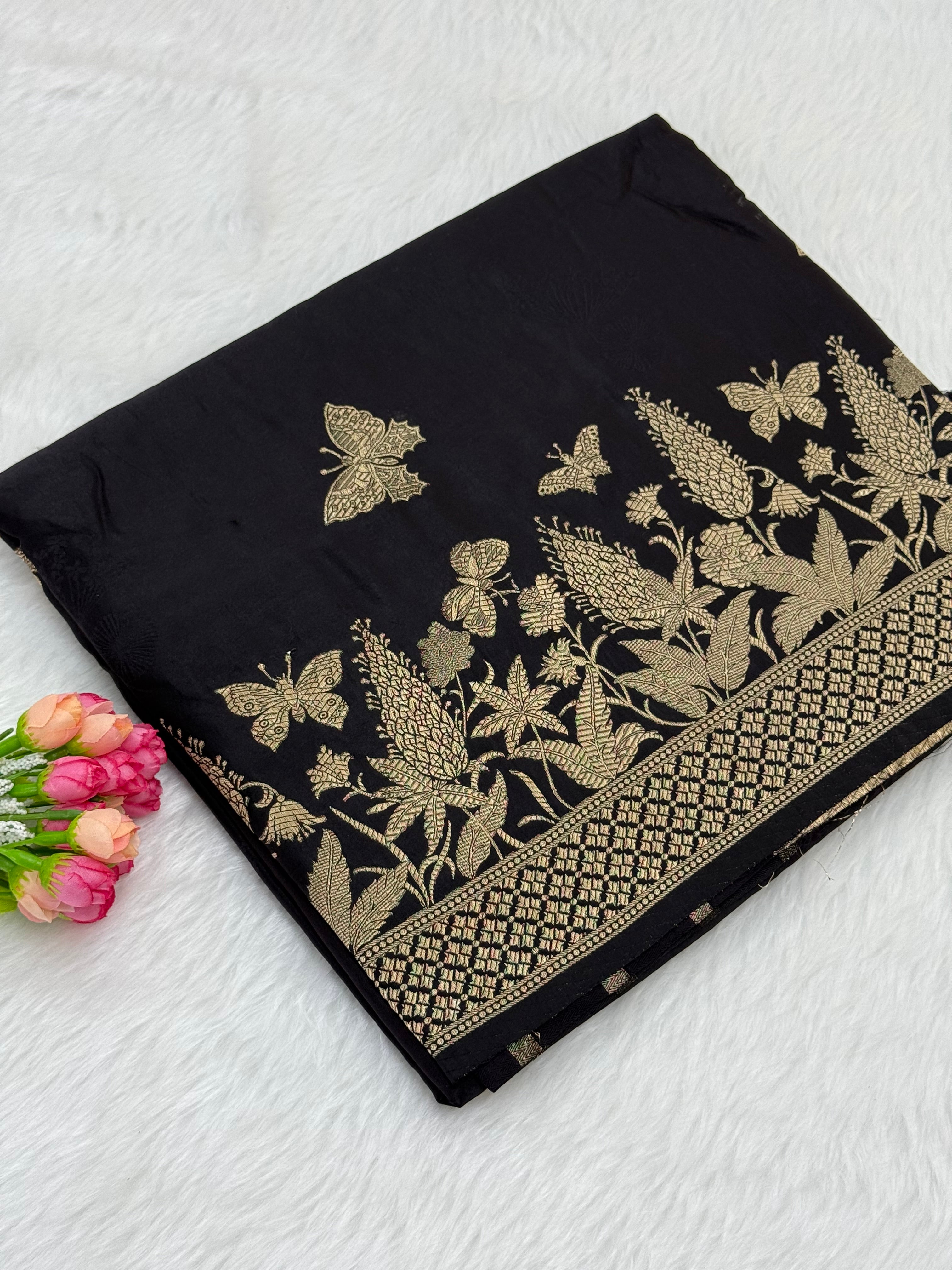 PREMIUM BANARASI MASHRU SILK SAREE - BLACK
