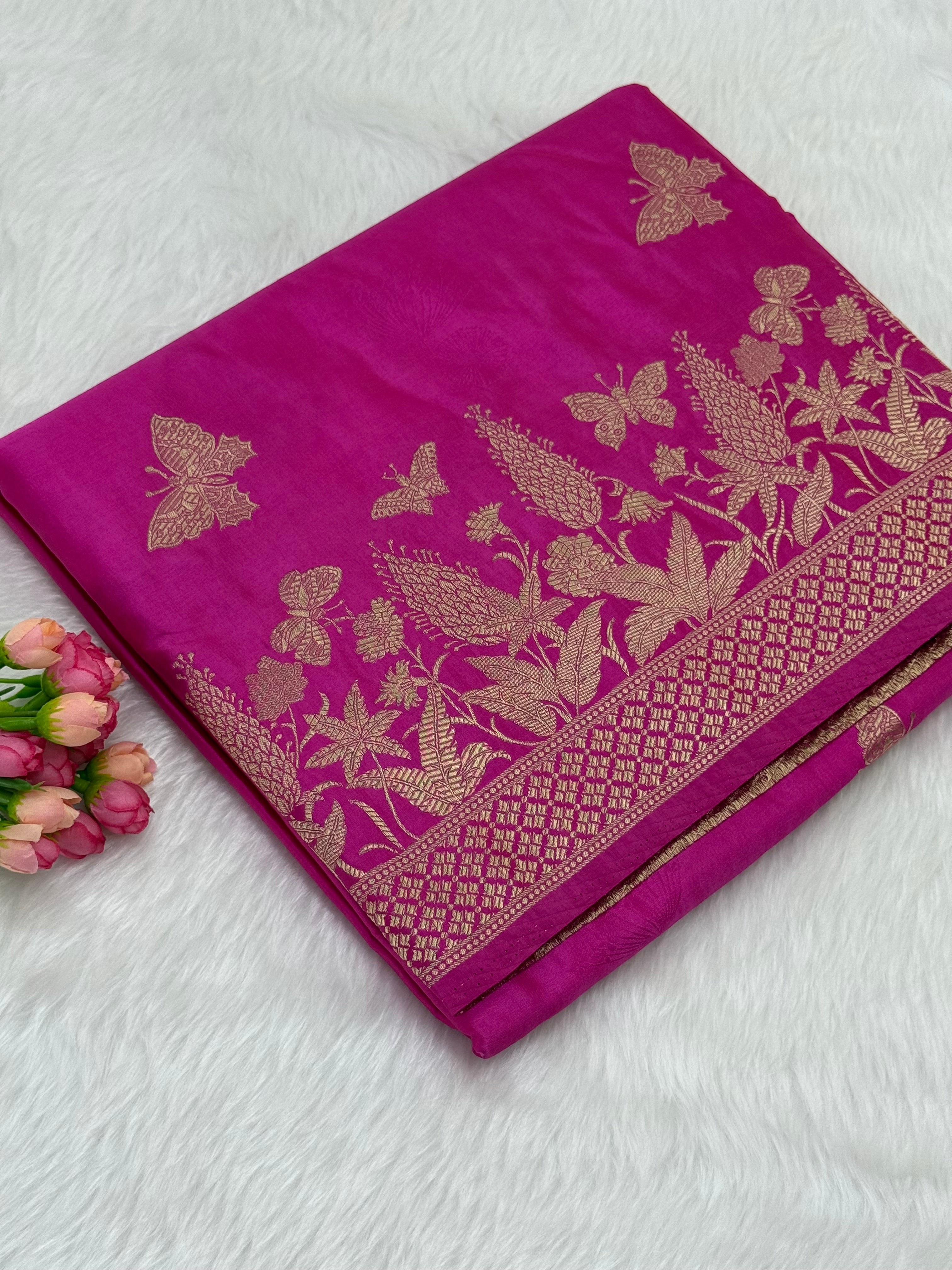 PREMIUM BANARASI MASHRU SILK SAREE - SHOCKING PINK