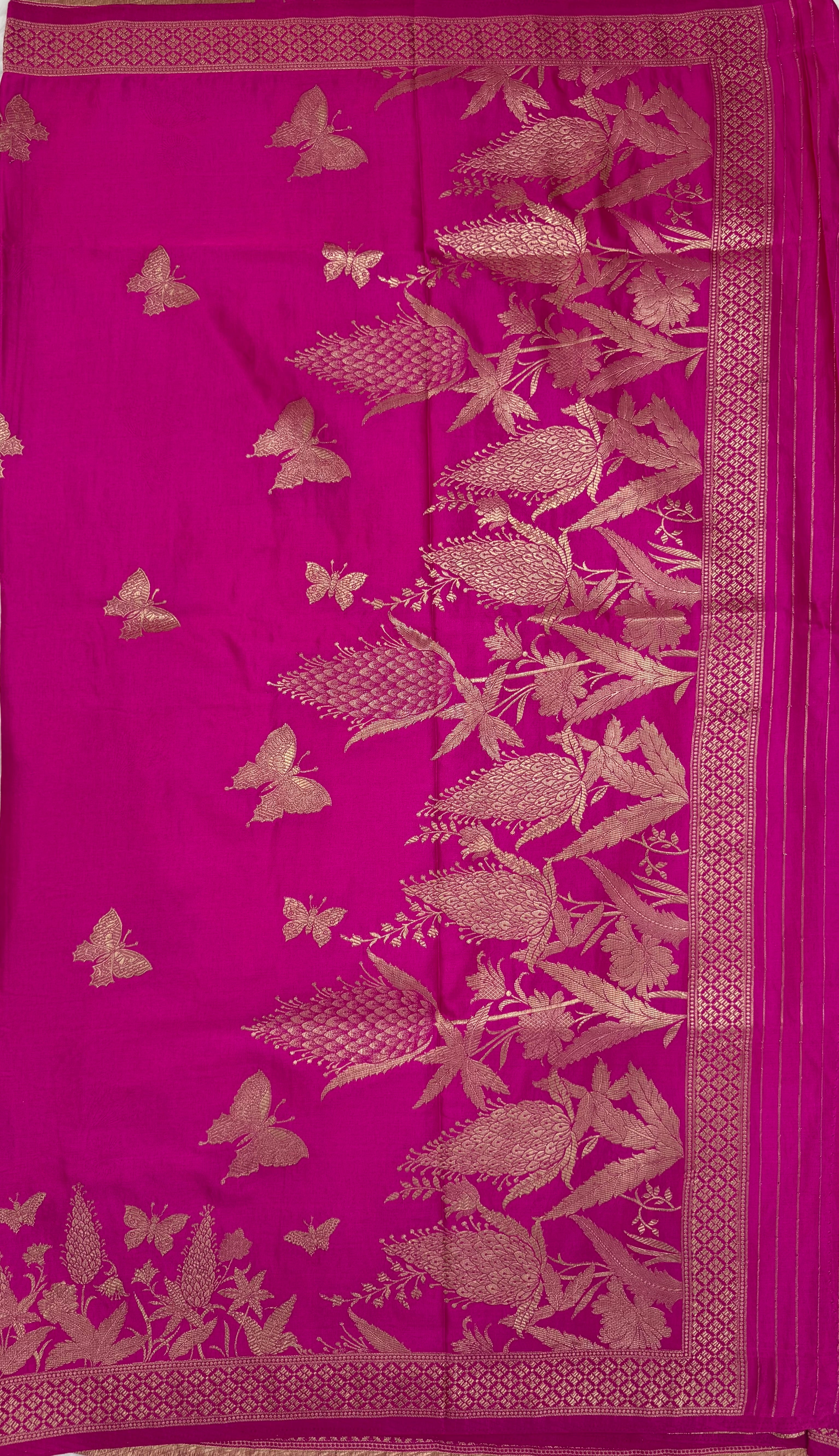 PREMIUM BANARASI MASHRU SILK SAREE - SHOCKING PINK
