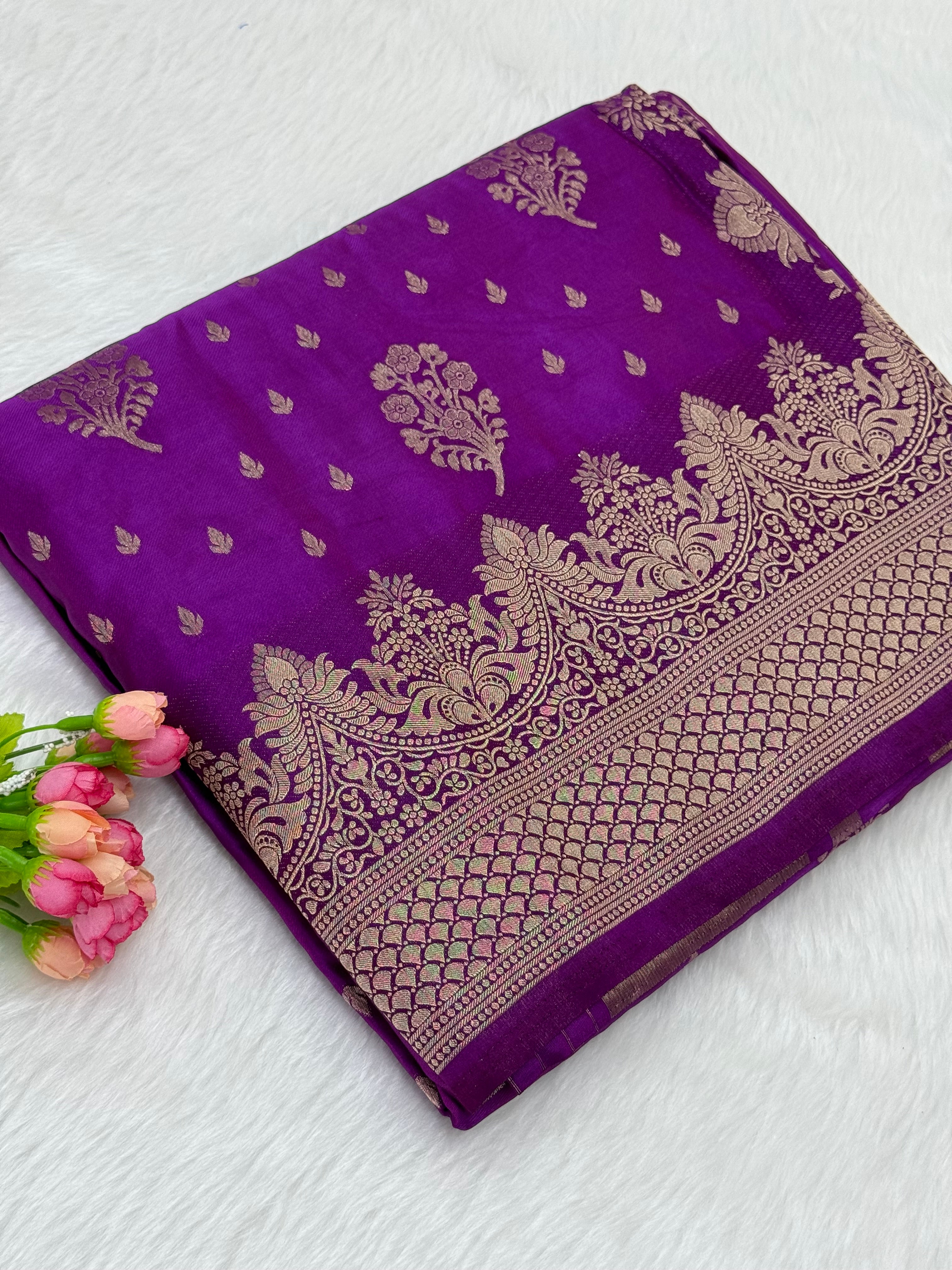 PREMIUM BANARASI MASHRU SILK SAREE - VIOLET