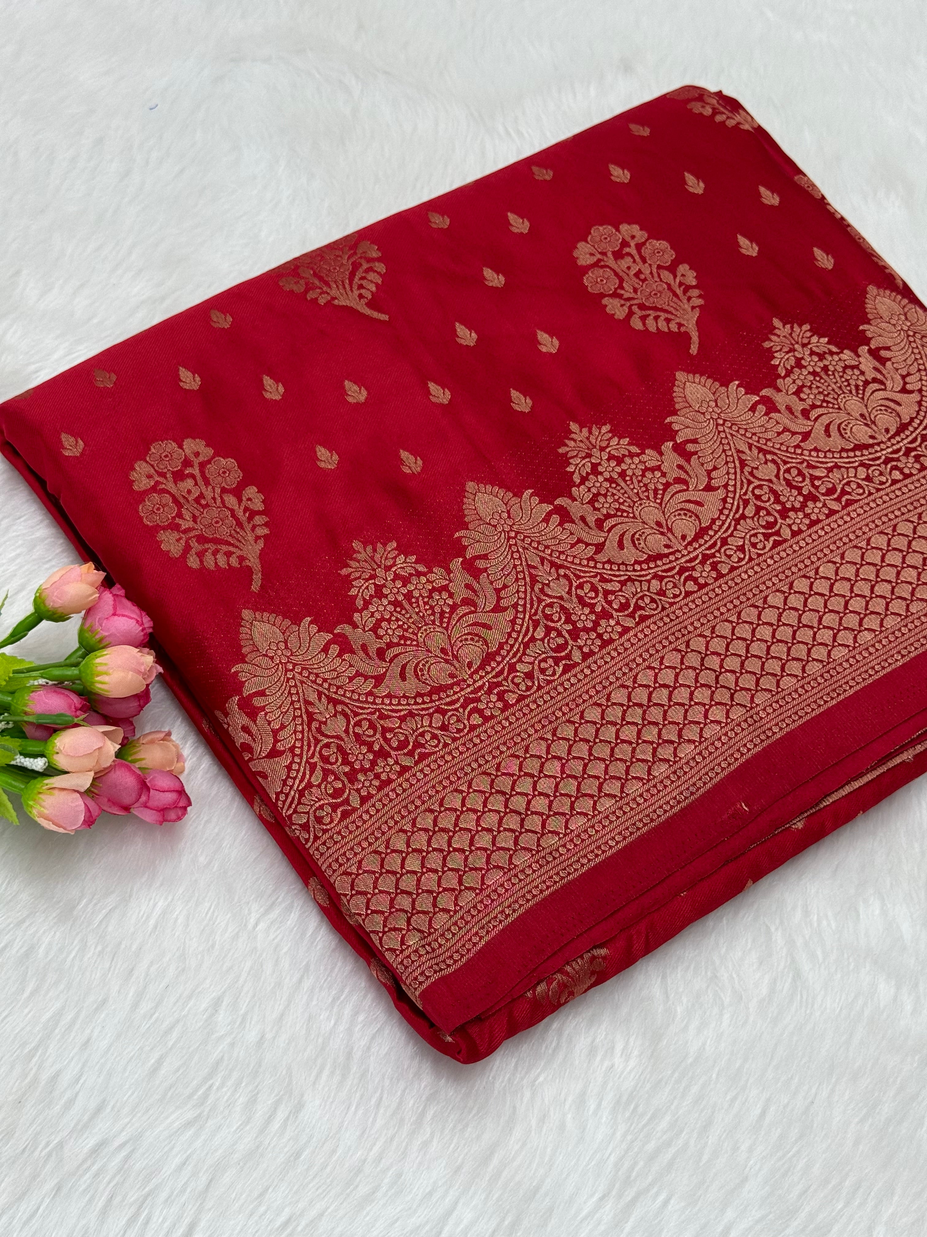 PREMIUM BANARASI MASHRU SILK SAREE - RED