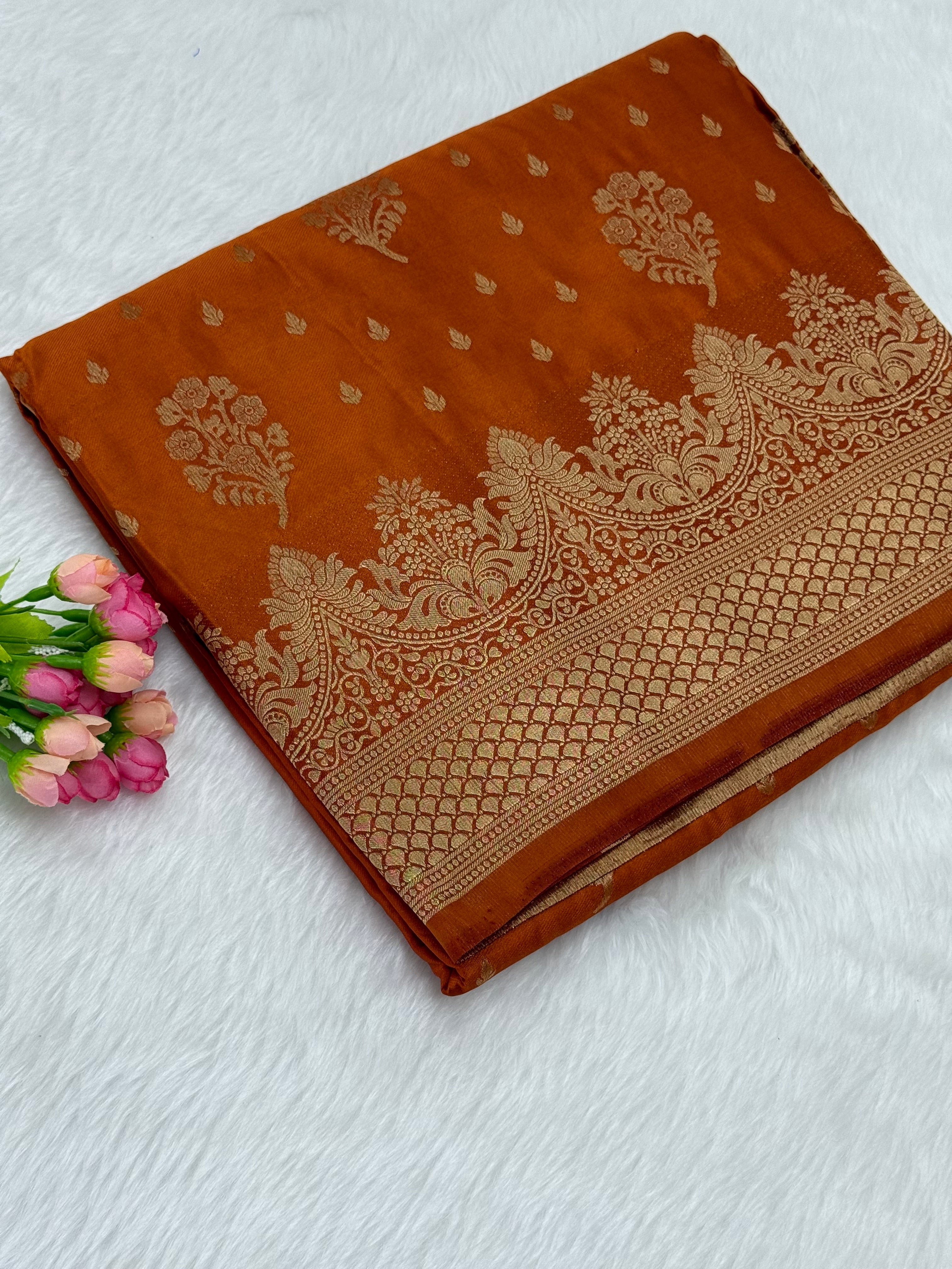 PREMIUM BANARASI MASHRU SILK SAREE - OCHRE YELLOW