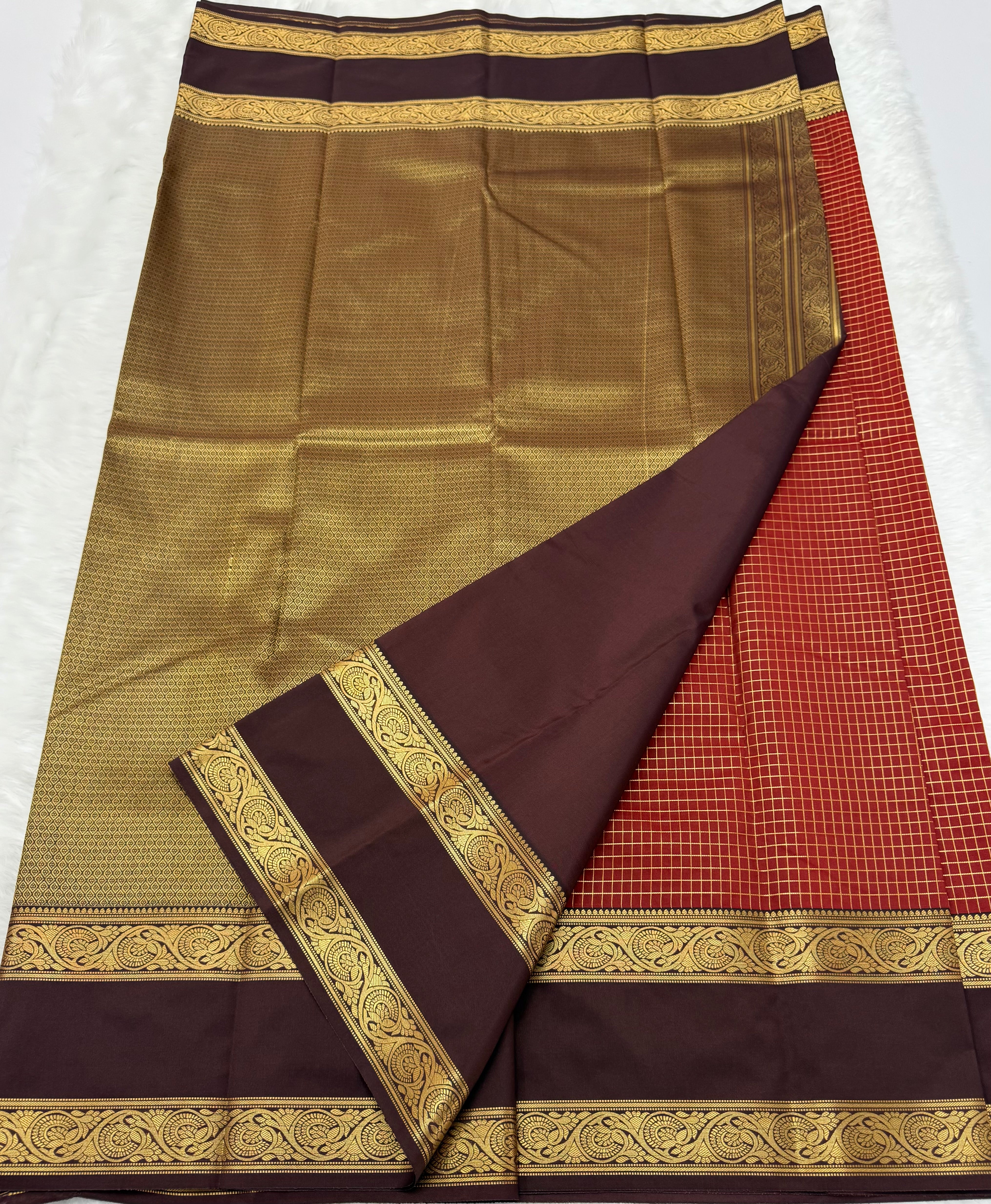 PREMIUM SEMI KANCHI SILK SAREE - RUST ORANGE