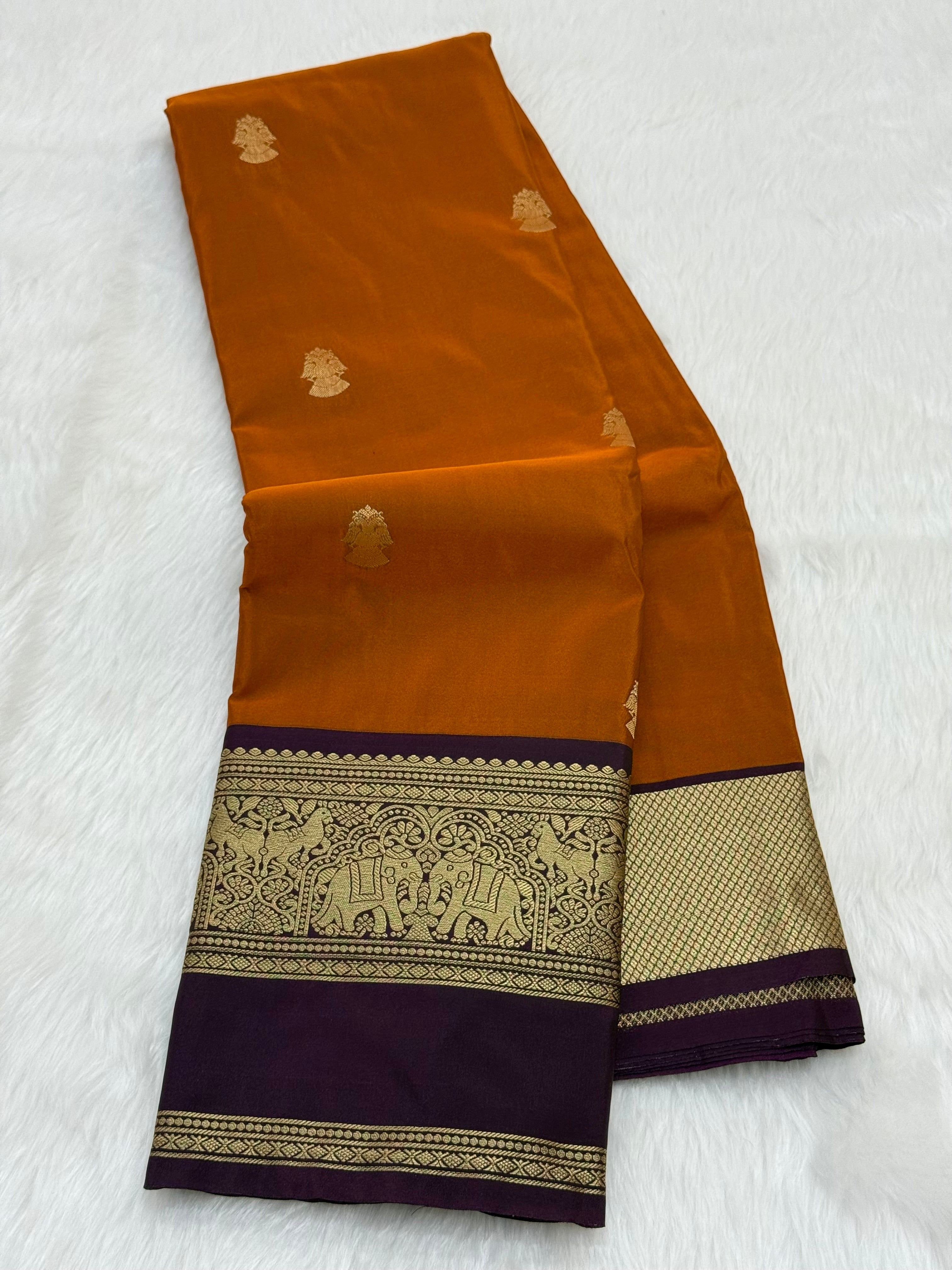 PREMIUM SEMI KANCHI SILK SAREE - OCHRE YELLOW