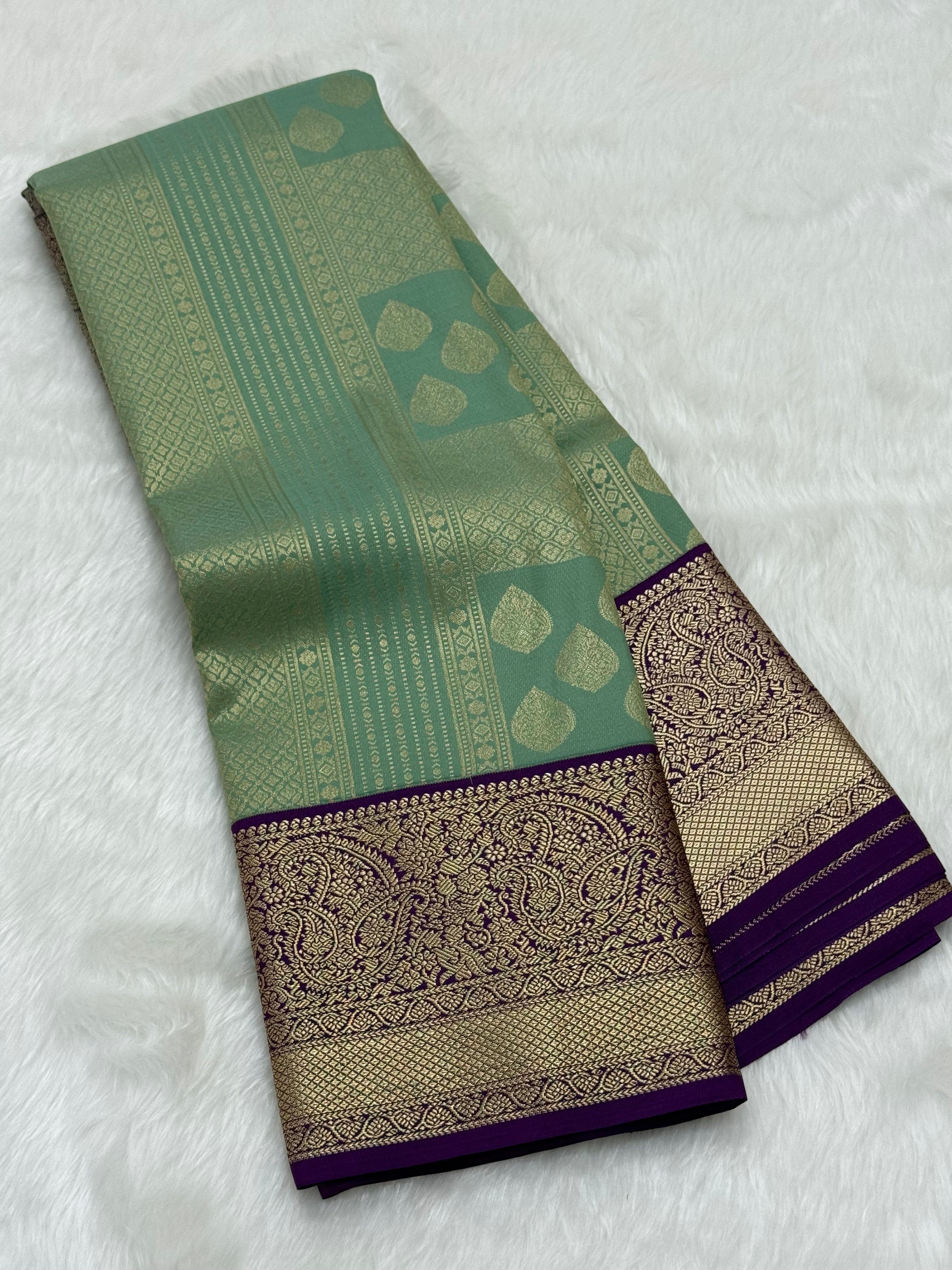 PREMIUM SEMI KANCHI SILK SAREE - PASTEL TEAL