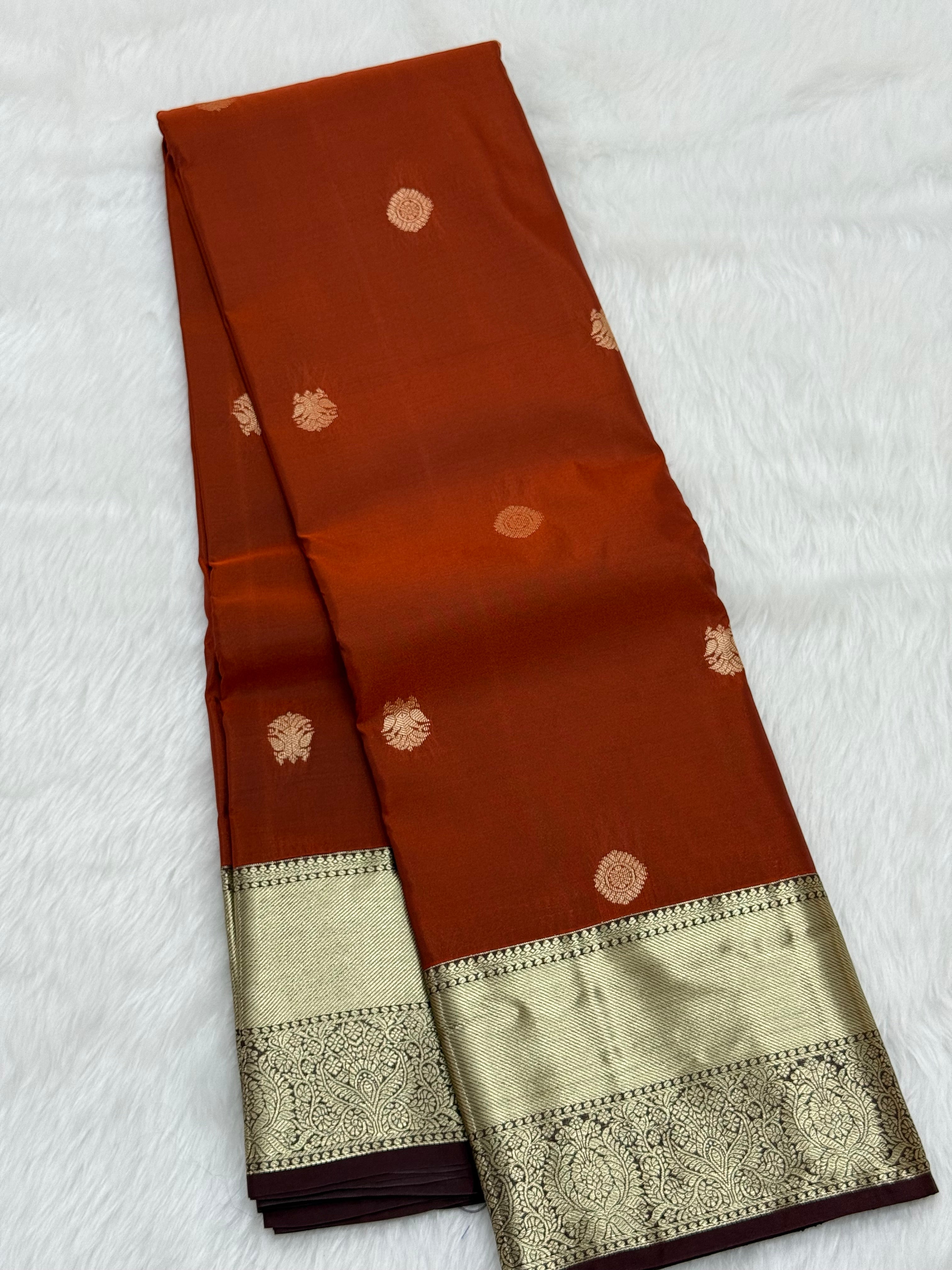 PREMIUM SEMI KANCHI SILK SAREE - RUST ORANGE