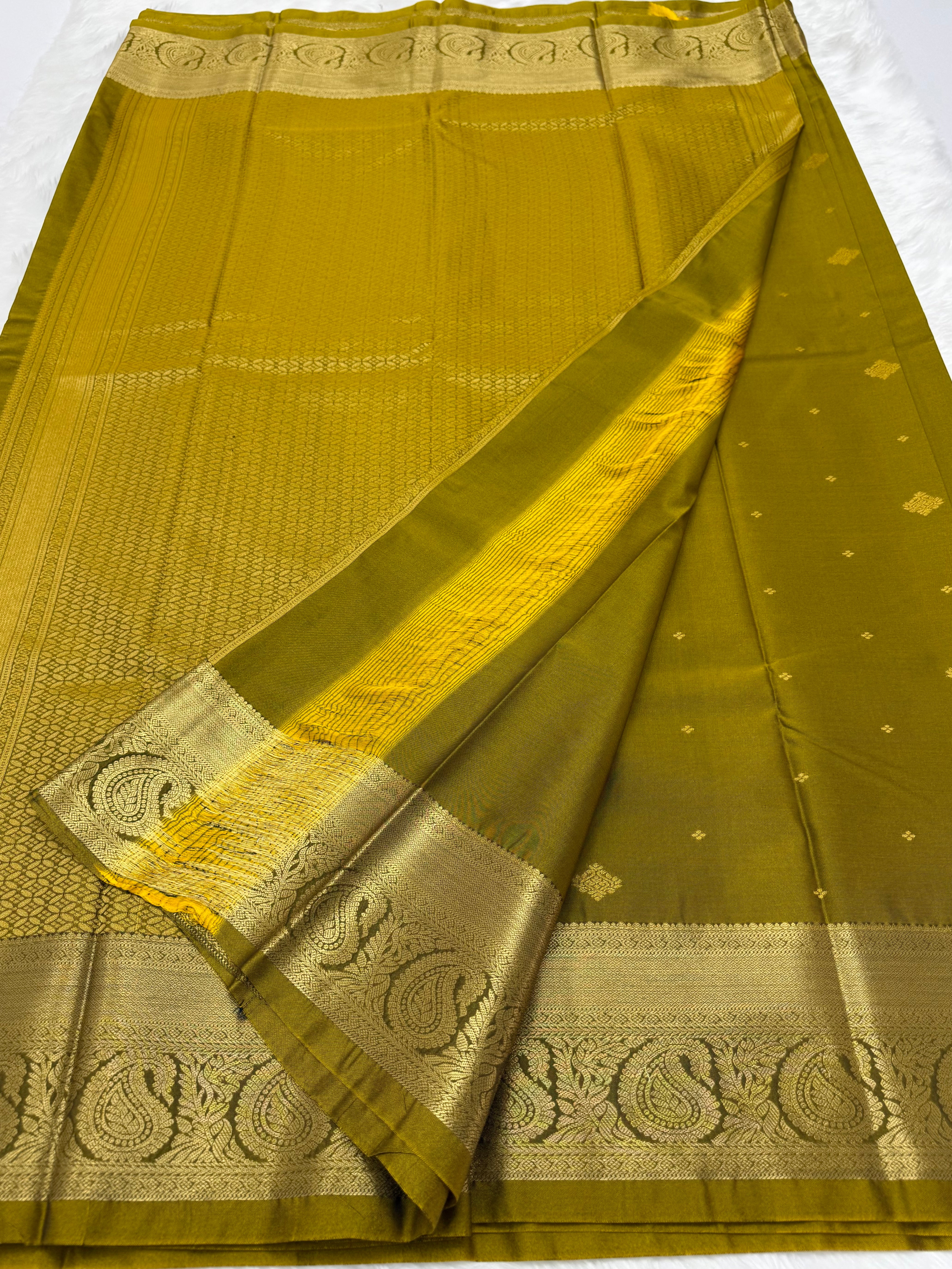 PREMIUM SEMI KANCHI SILK SAREE - OLIVE GREEN