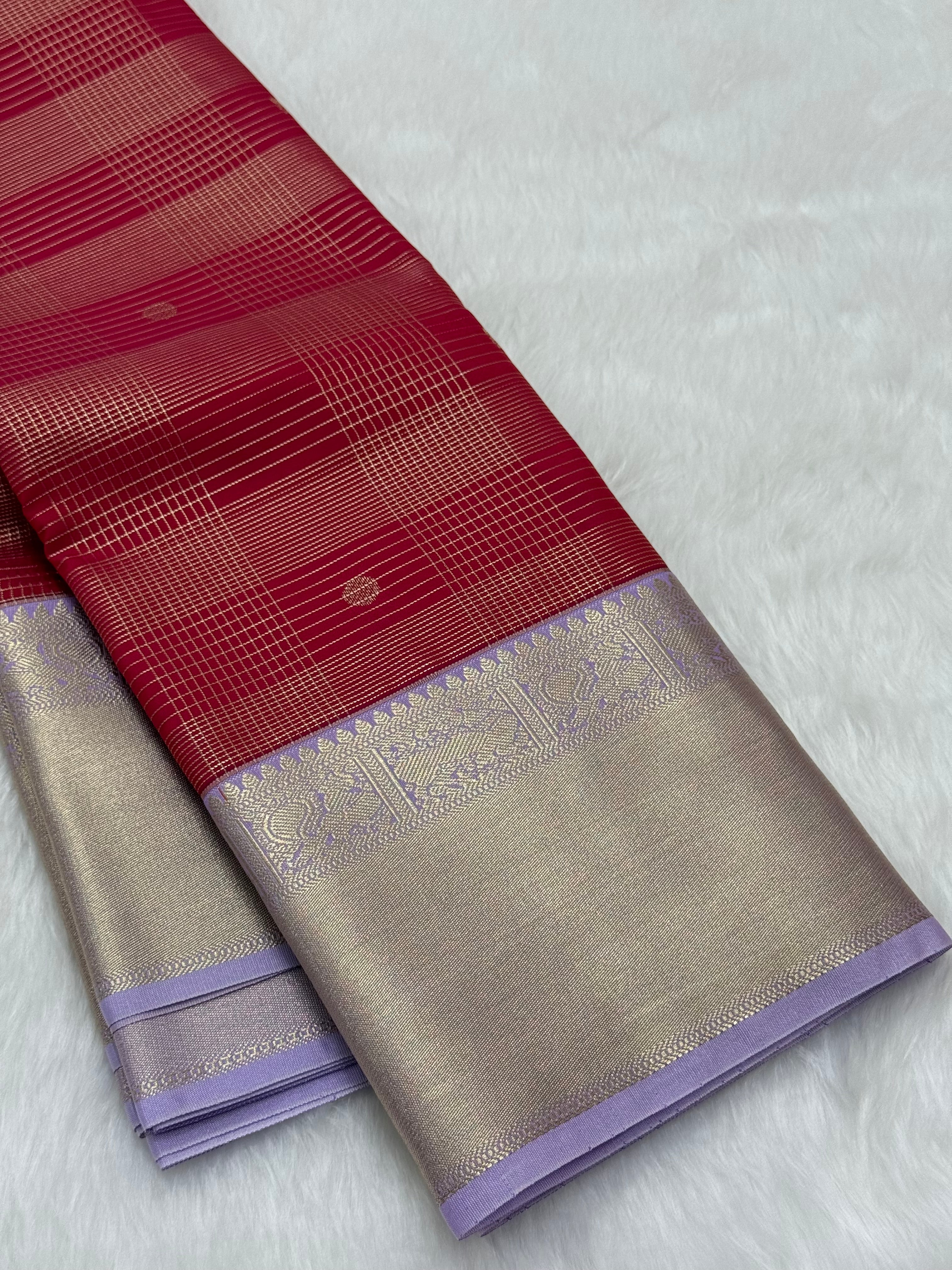 PREMIUM SEMI KANCHI SILK SAREE - RUBY PINK