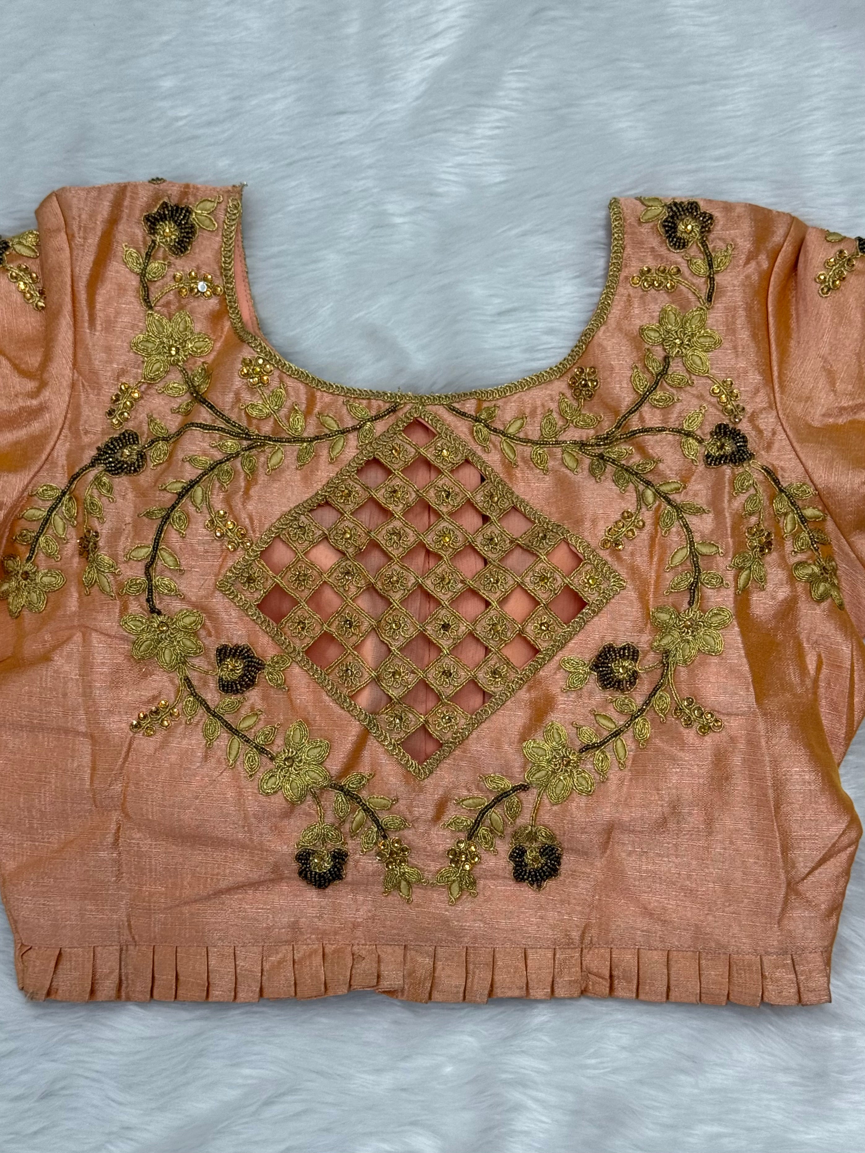 BRIDAL AARI WORK READY TO WEAR SAREE BLOUSE - PEACH