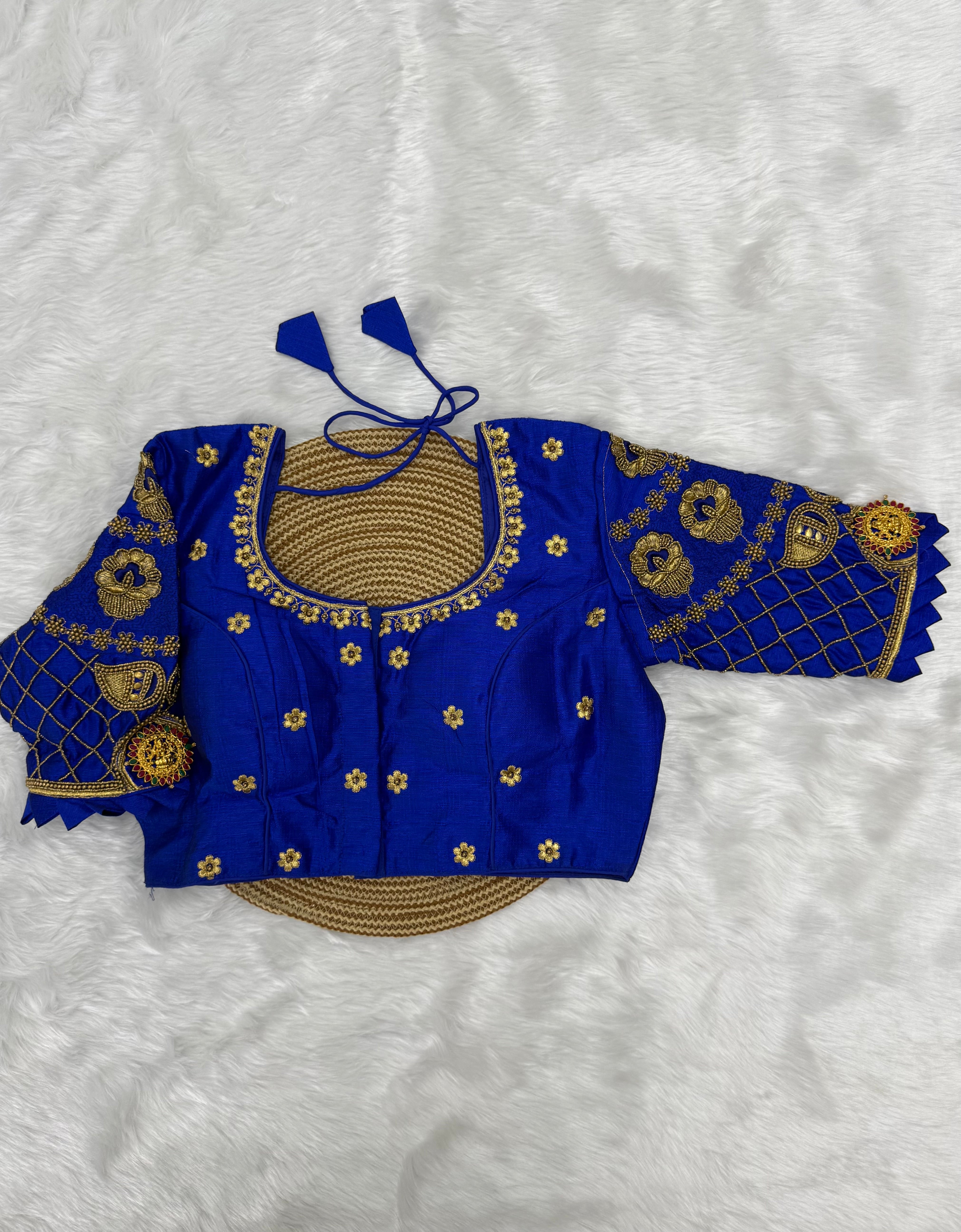 BRIDAL AARI WORK READY TO WEAR SAREE BLOUSE - ROYAL BLUE