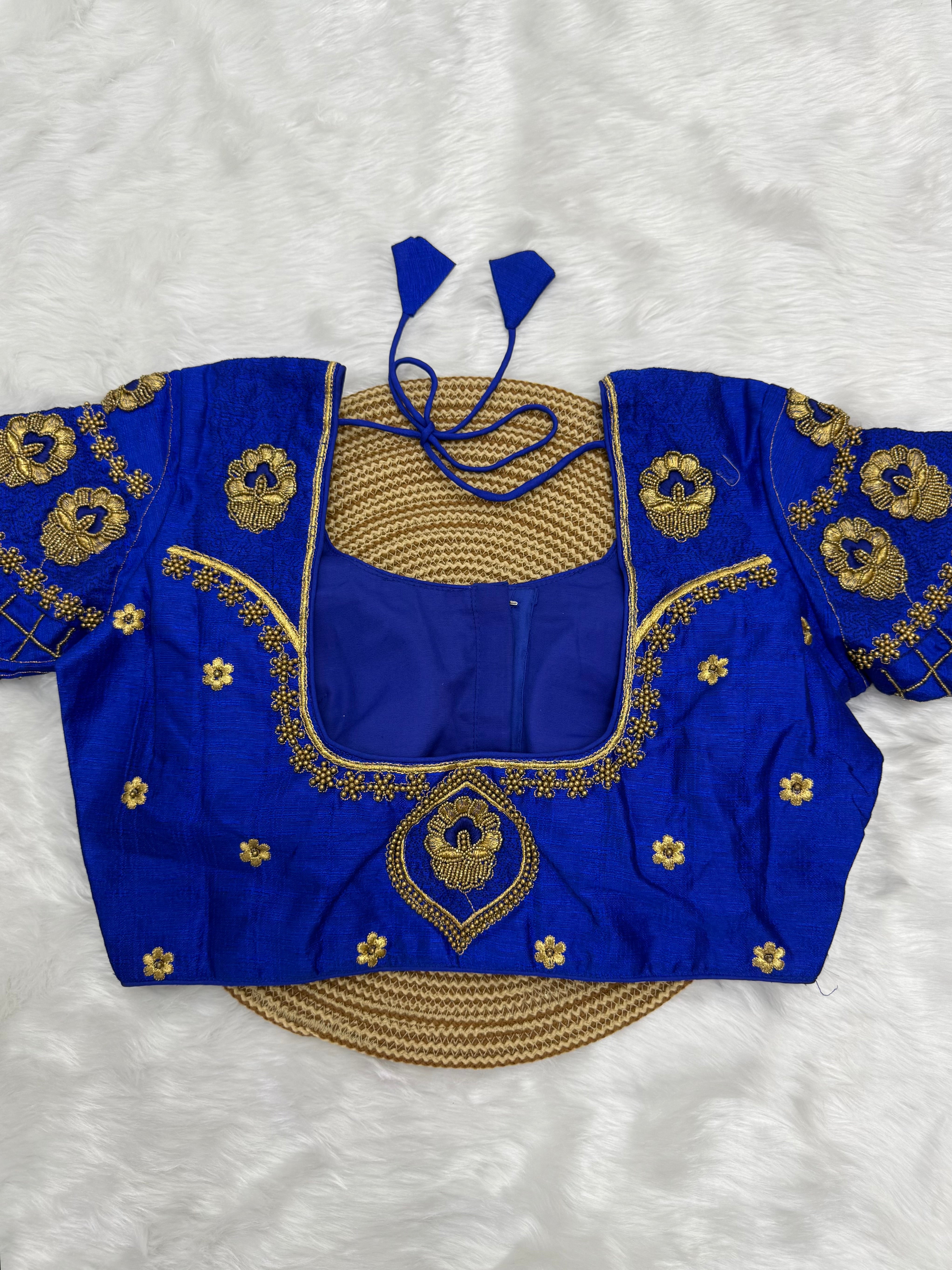 BRIDAL AARI WORK READY TO WEAR SAREE BLOUSE - ROYAL BLUE