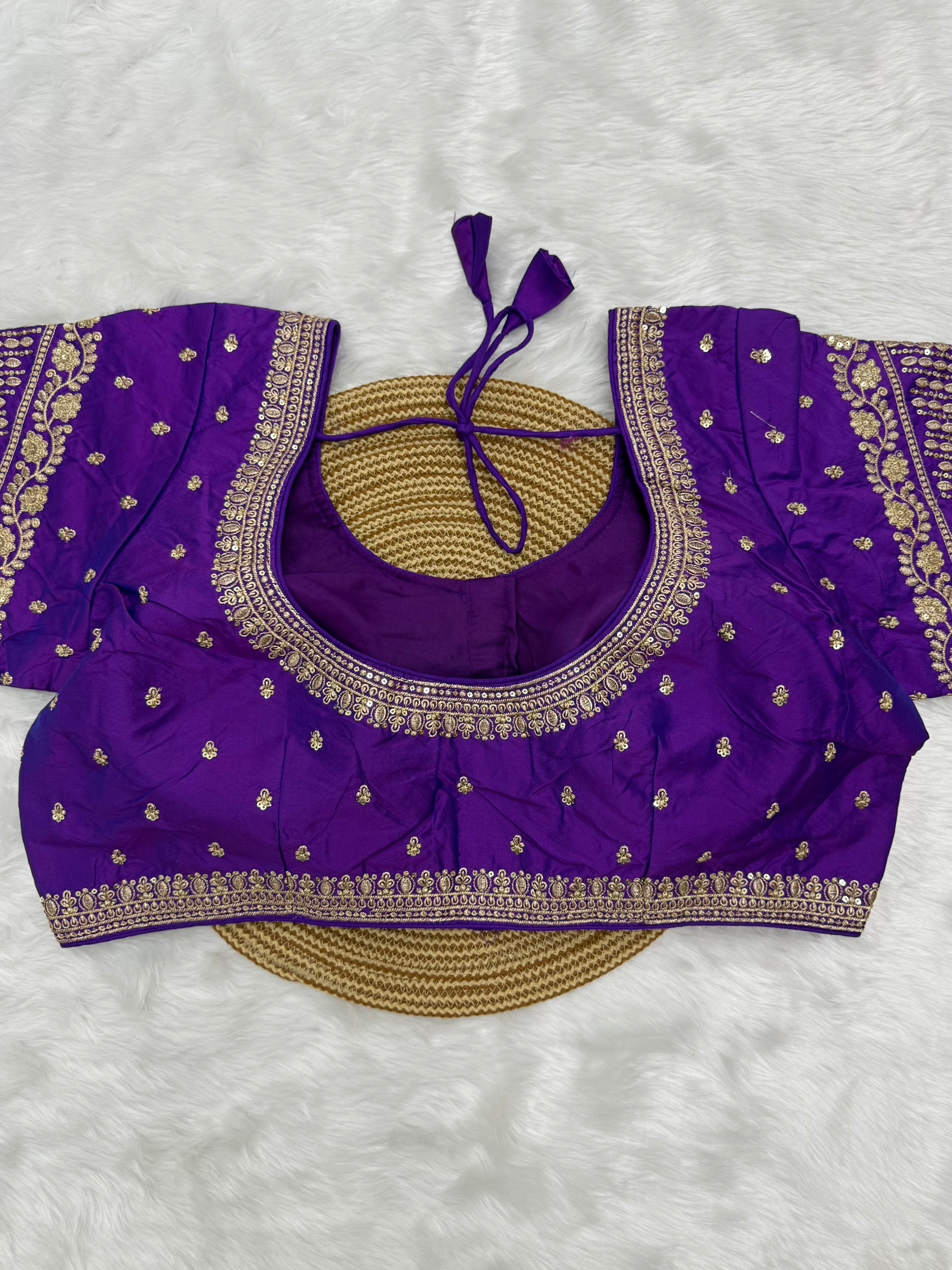 BRIDAL AARI WORK READY TO WEAR SAREE BLOUSE - PURPLE