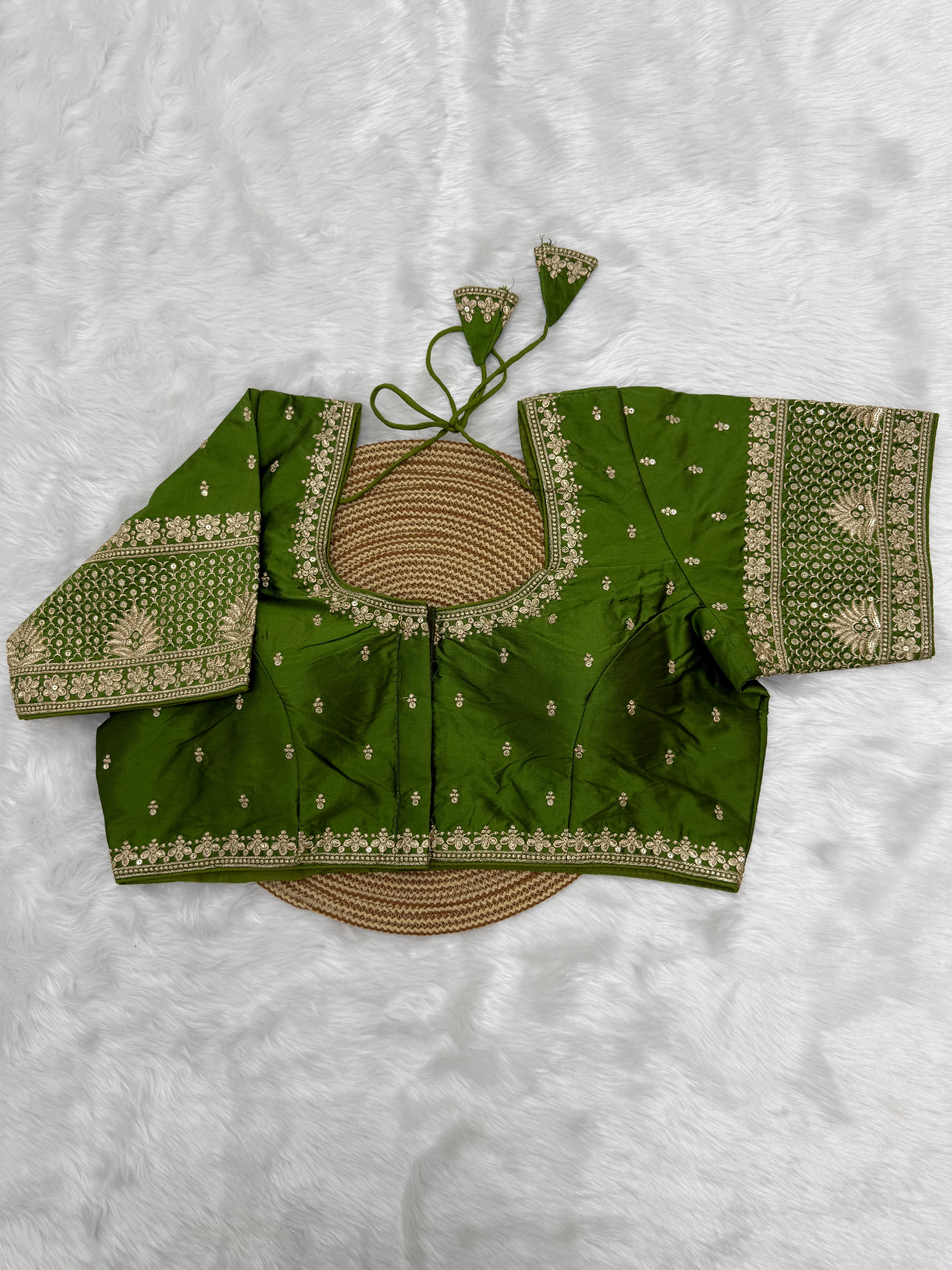 BRIDAL AARI WORK READY TO WEAR SAREE BLOUSE - SAP GREEN