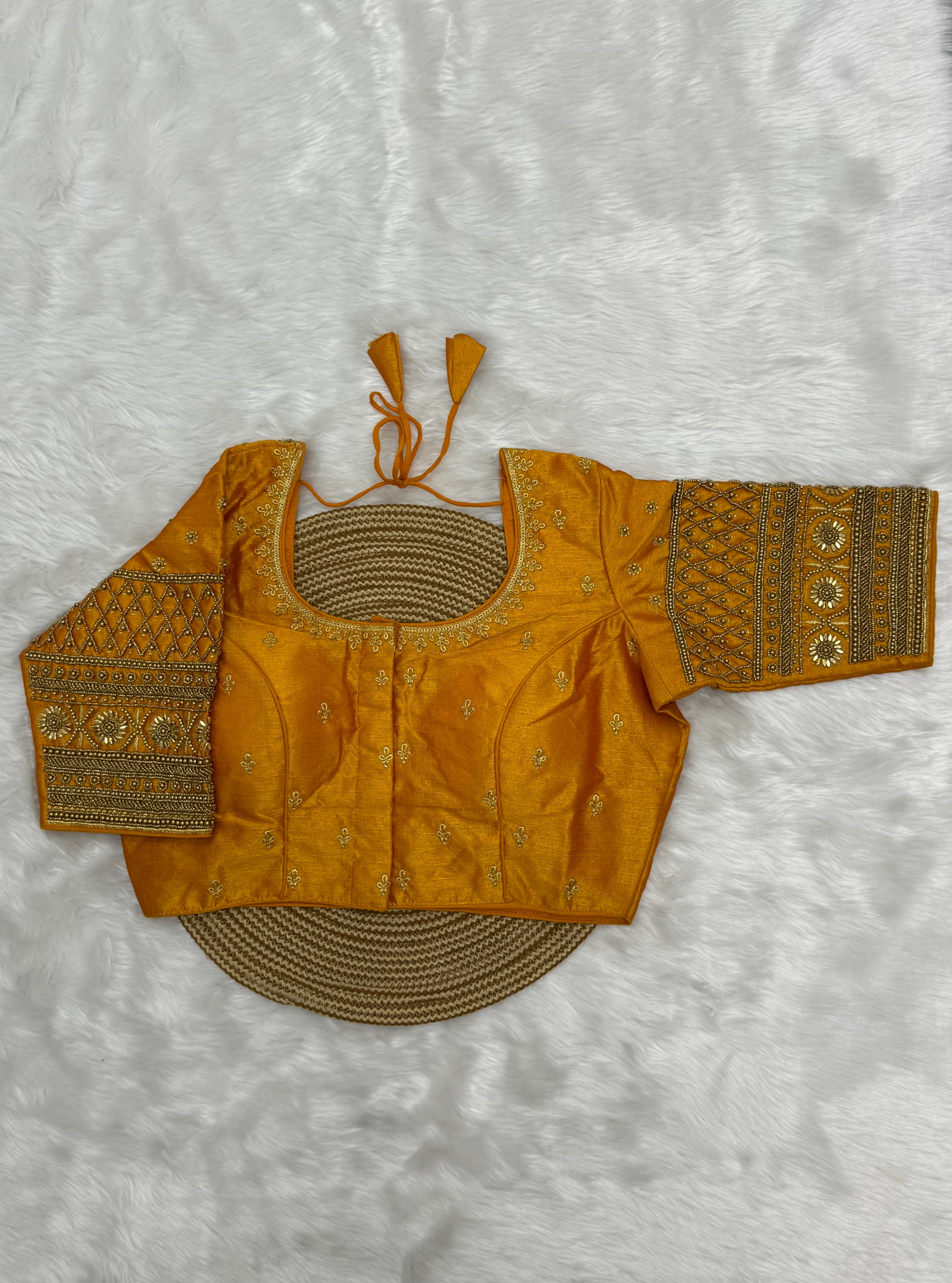 BRIDAL AARI WORK READY TO WEAR SAREE BLOUSE - YELLOW
