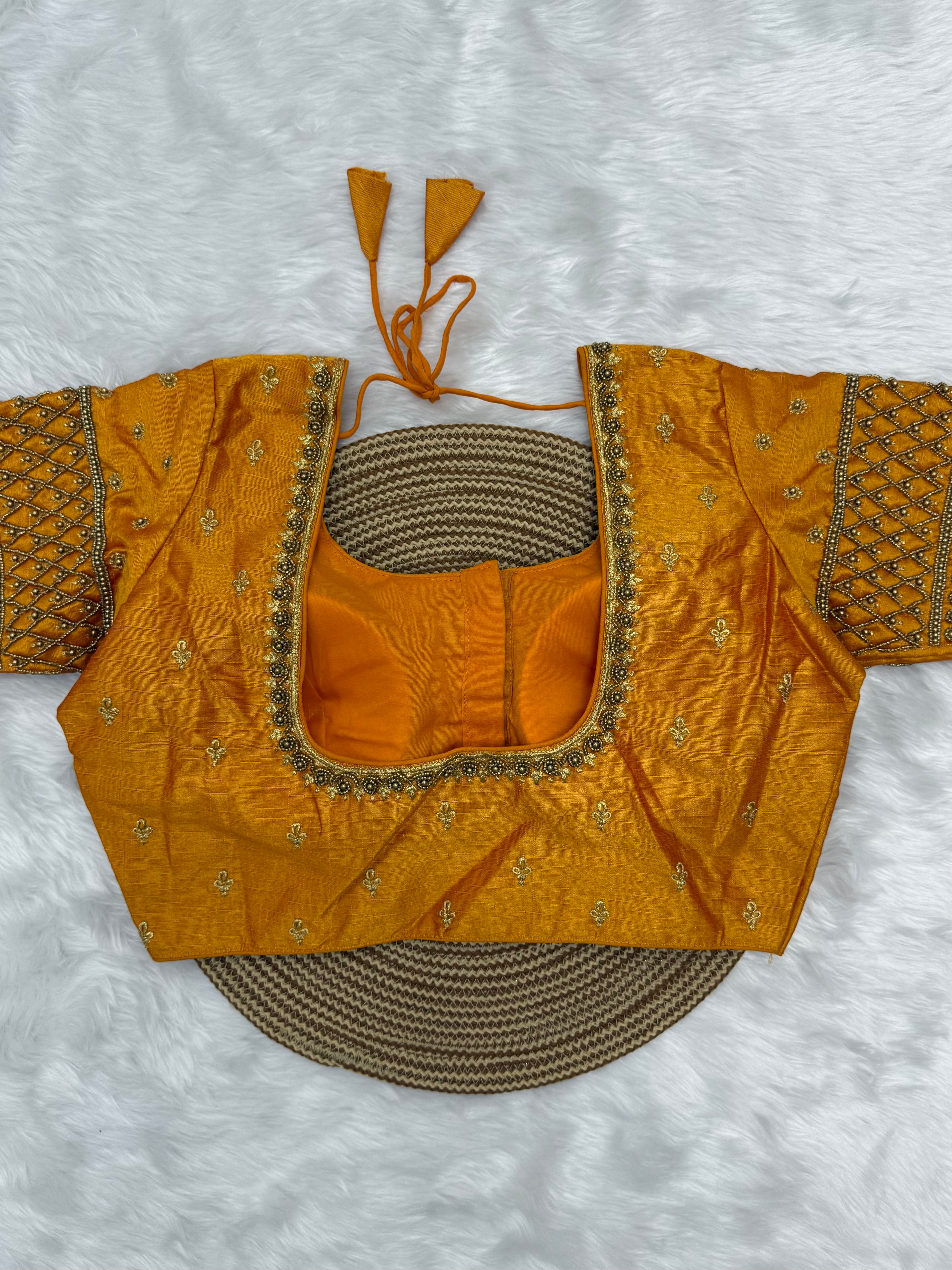 BRIDAL AARI WORK READY TO WEAR SAREE BLOUSE - YELLOW