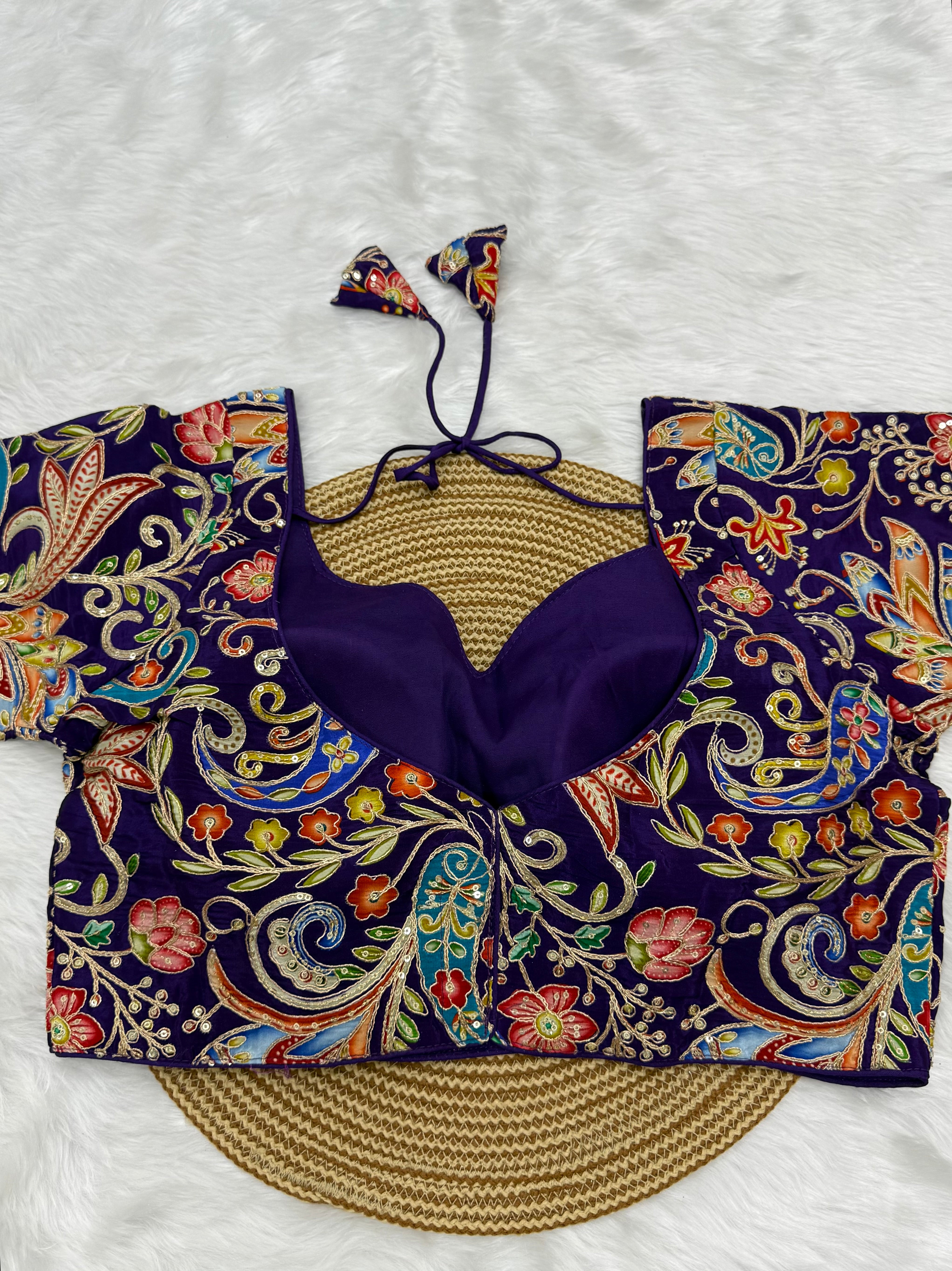 DESIGNER EMBRO-SEQUIN WORK BLOUSE - MULTI