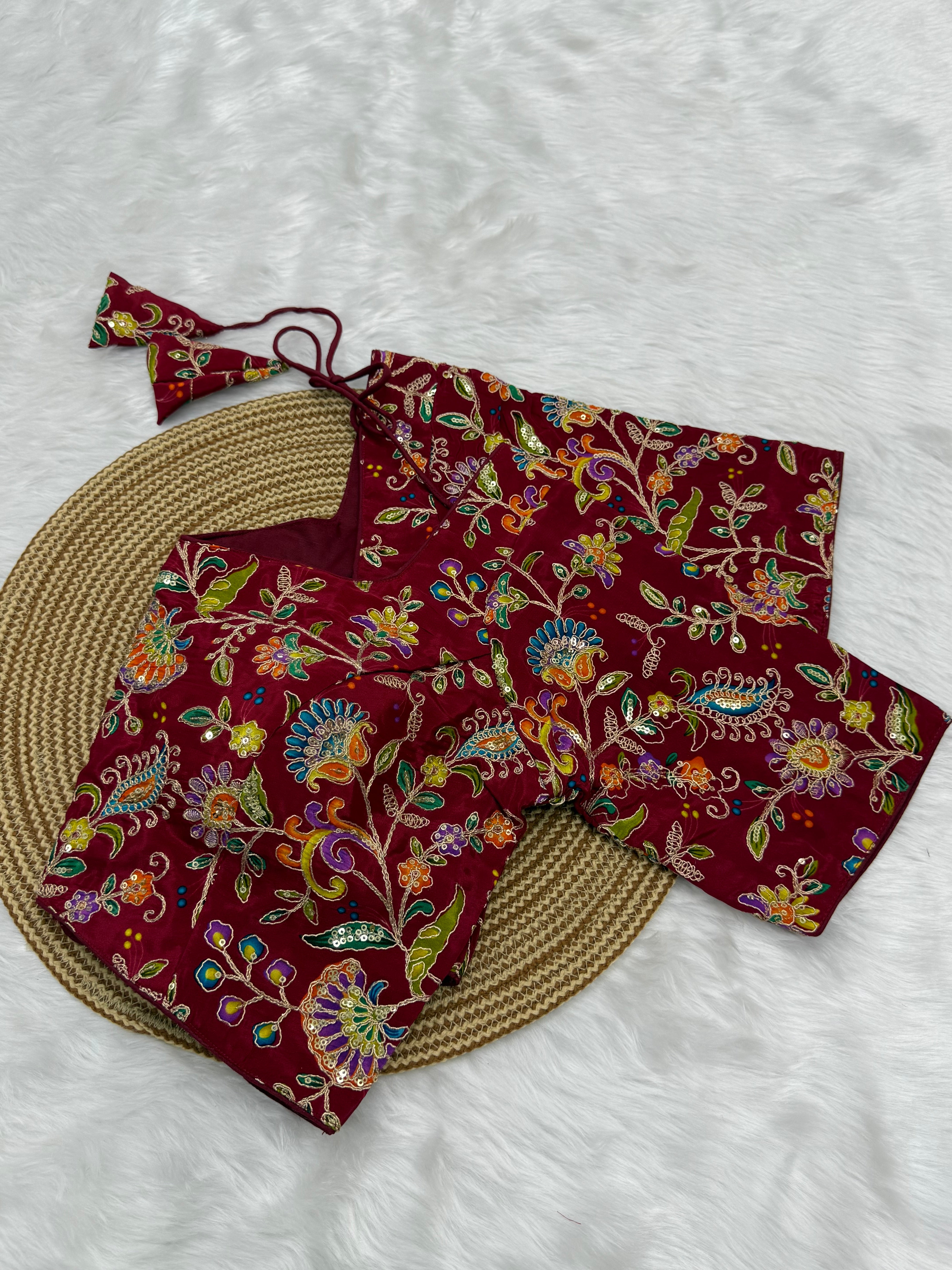 DESIGNER EMBRO-SEQUIN WORK BLOUSE - MAROON