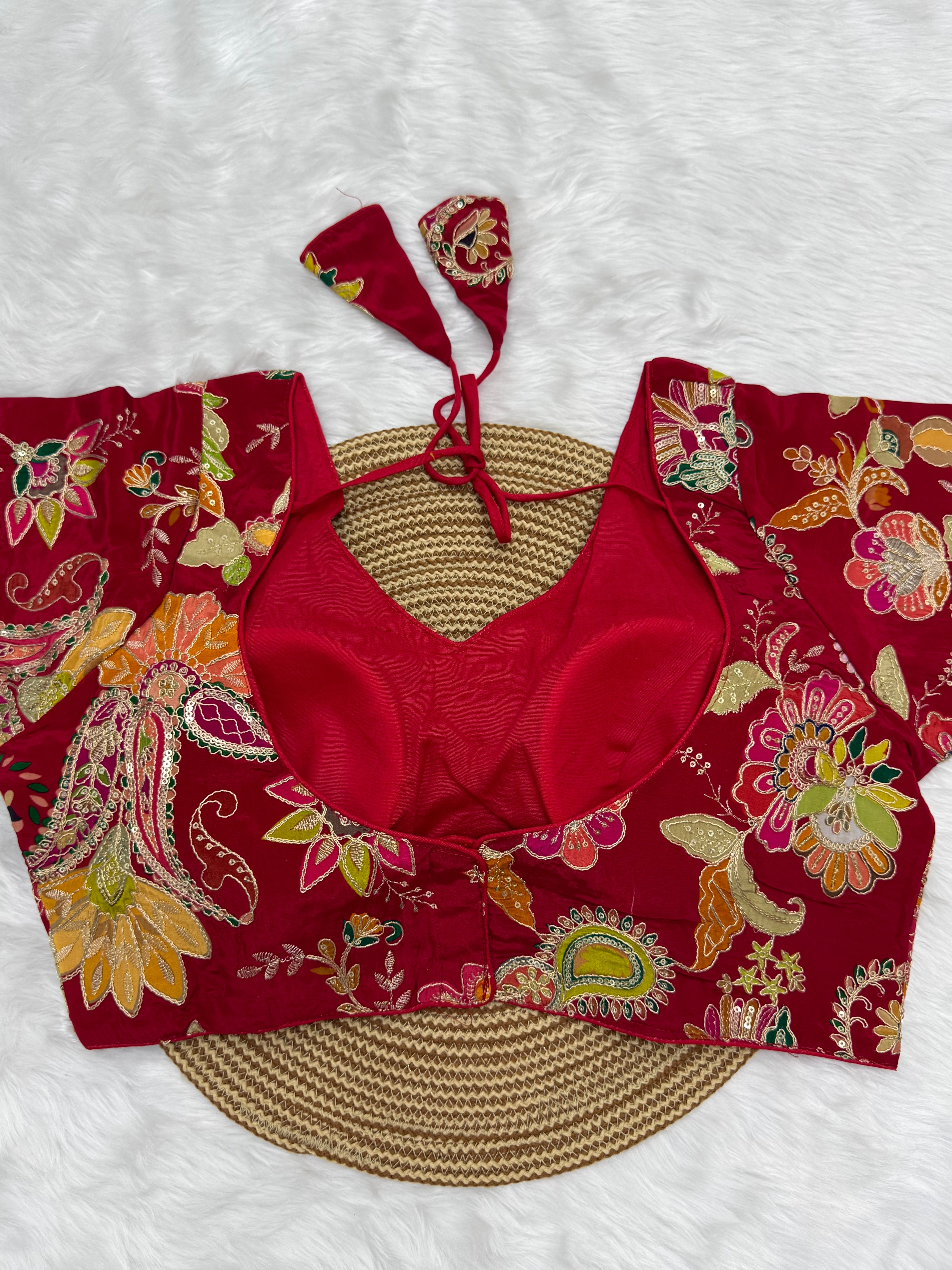 DESIGNER EMBRO-SEQUIN WORK BLOUSE - RED