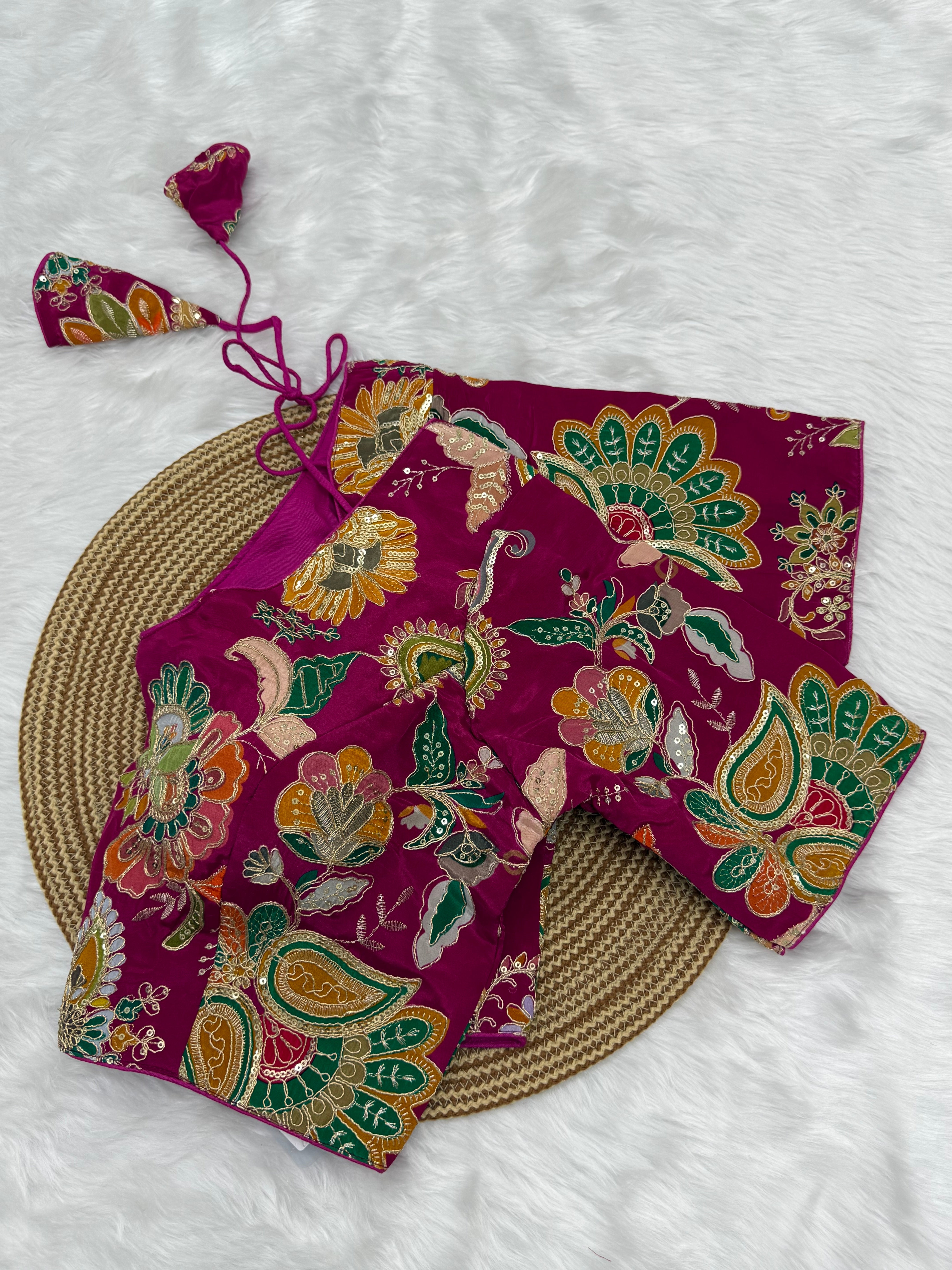 DESIGNER EMBRO-SEQUIN WORK BLOUSE - MAGENTA