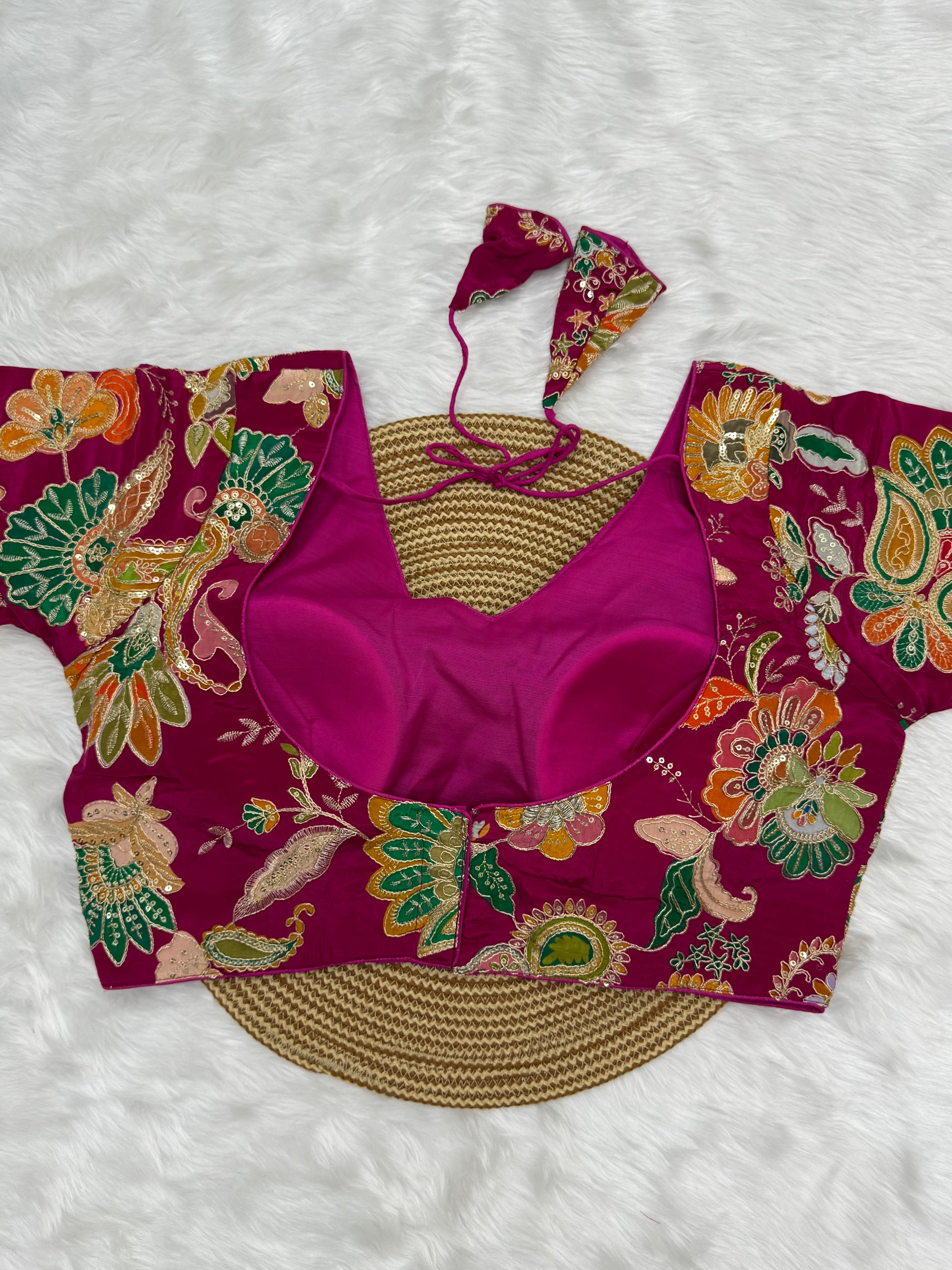 DESIGNER EMBRO-SEQUIN WORK BLOUSE - MAGENTA
