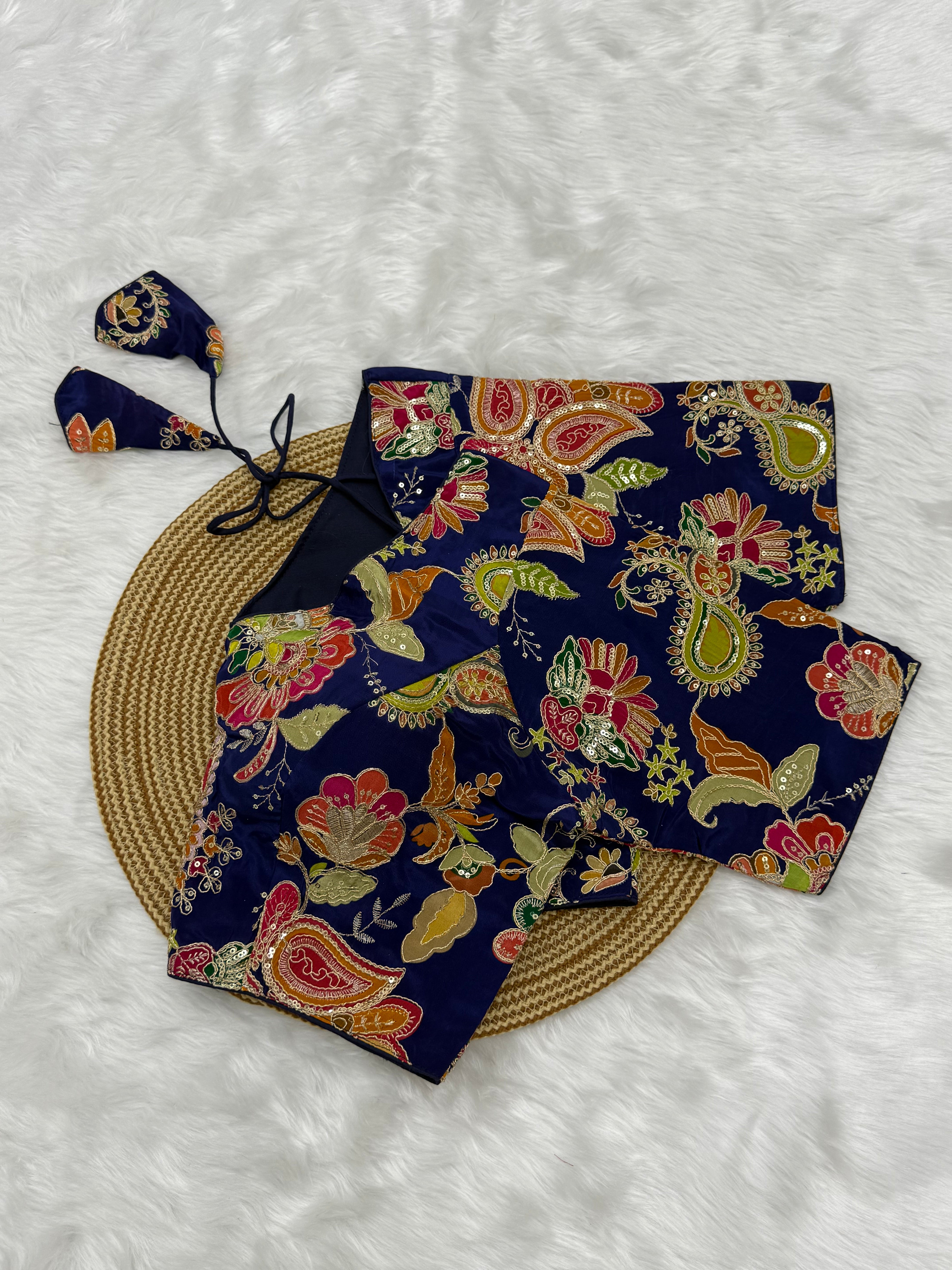 DESIGNER EMBRO-SEQUIN WORK BLOUSE - NAVY BLUE