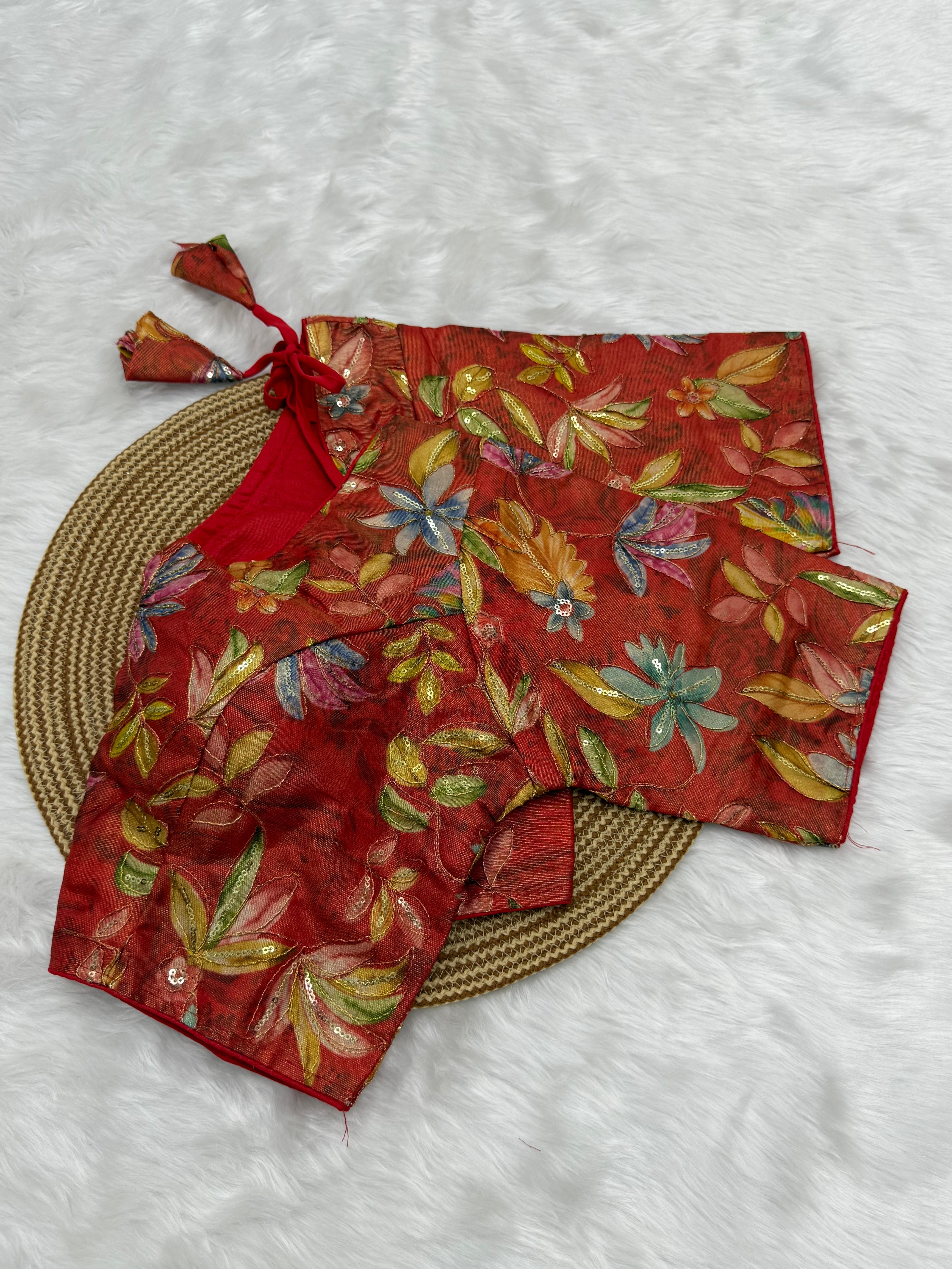 DESIGNER SEQUIN WORK BLOUSE - REDDISH ORANGE