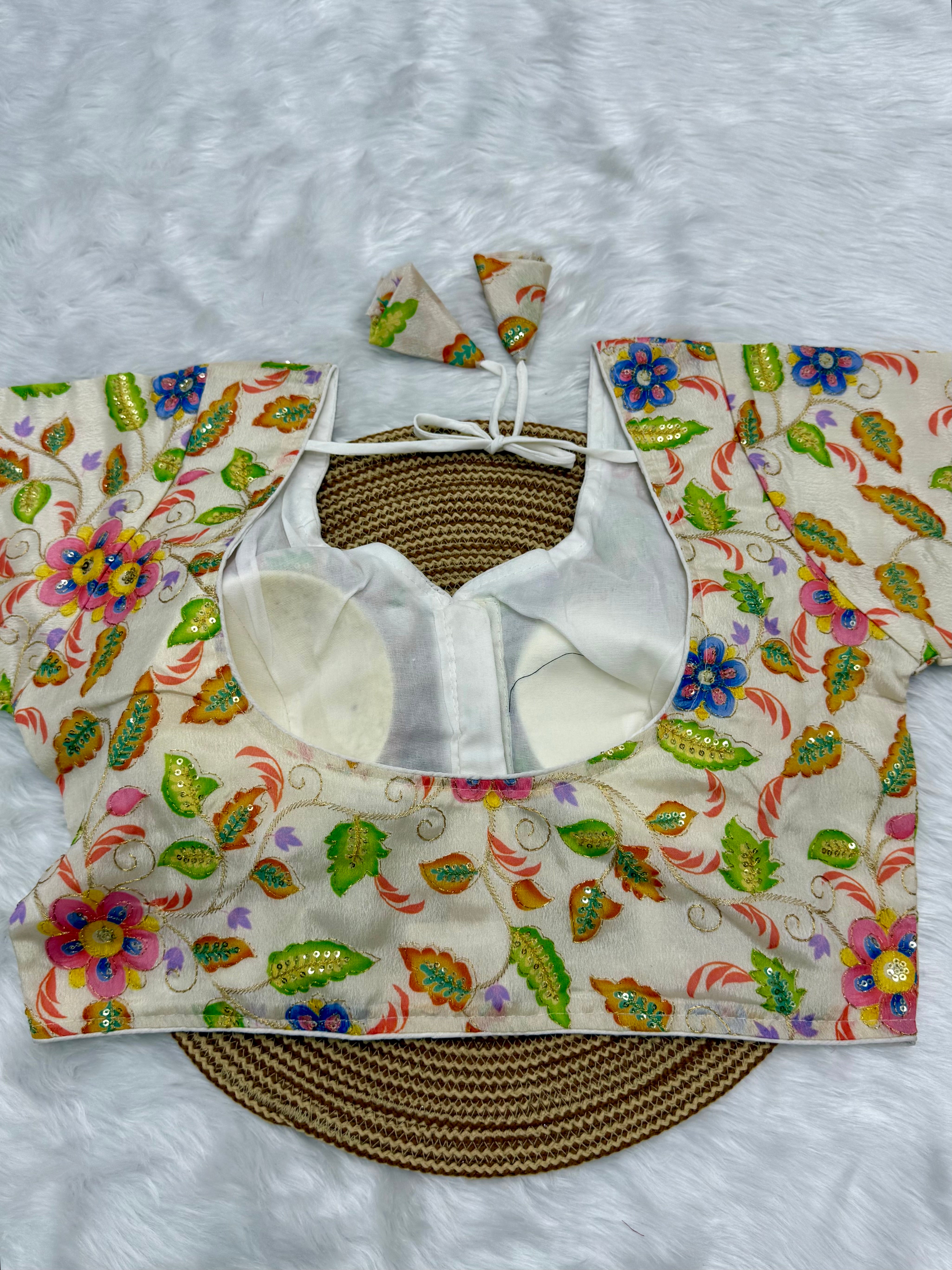 DESIGNER SEQUIN WORK BLOUSE - OFF WHITE
