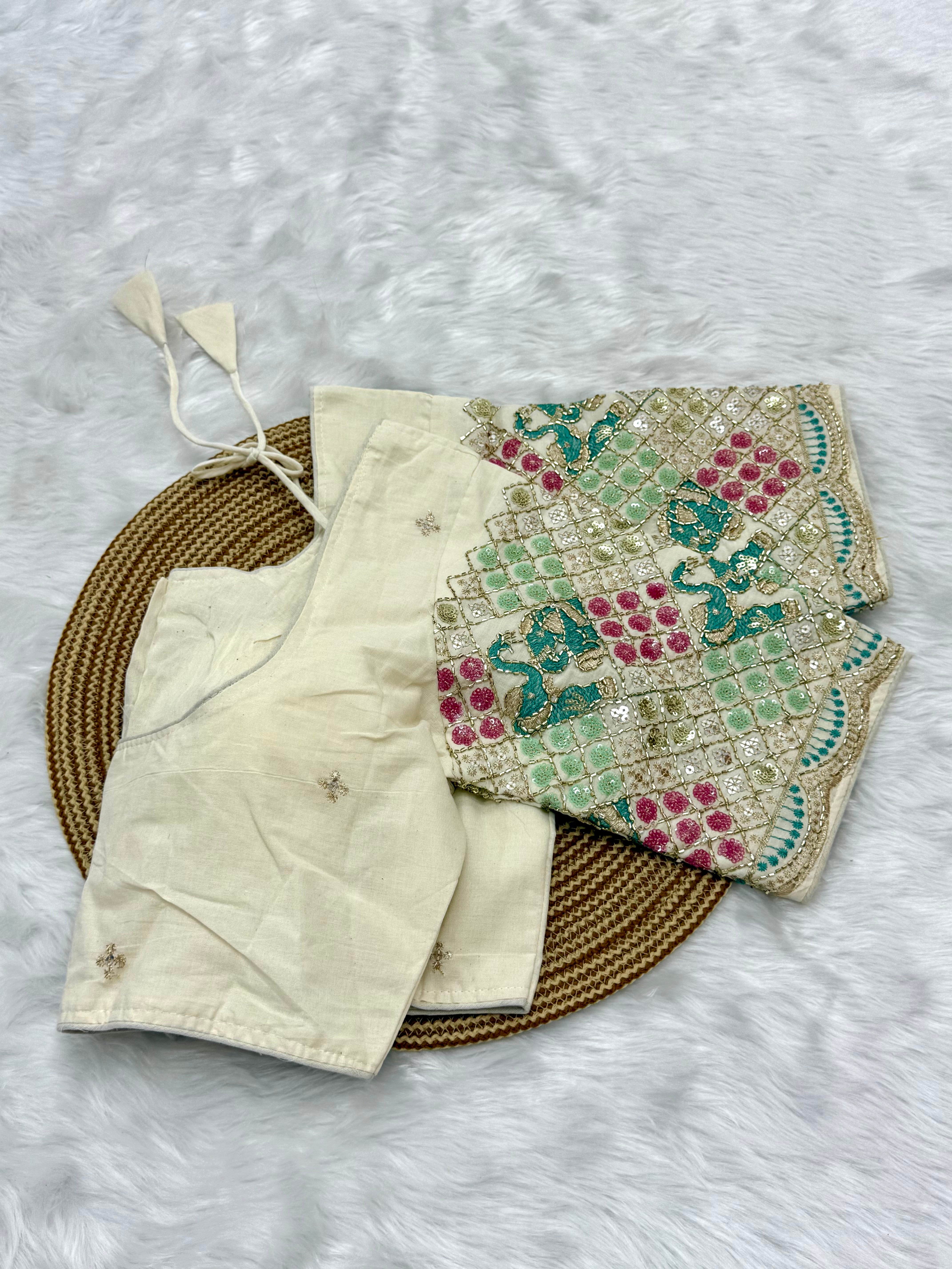 DESIGNER EMBRO-SEQUIN WORK BLOUSE - OFF WHITE