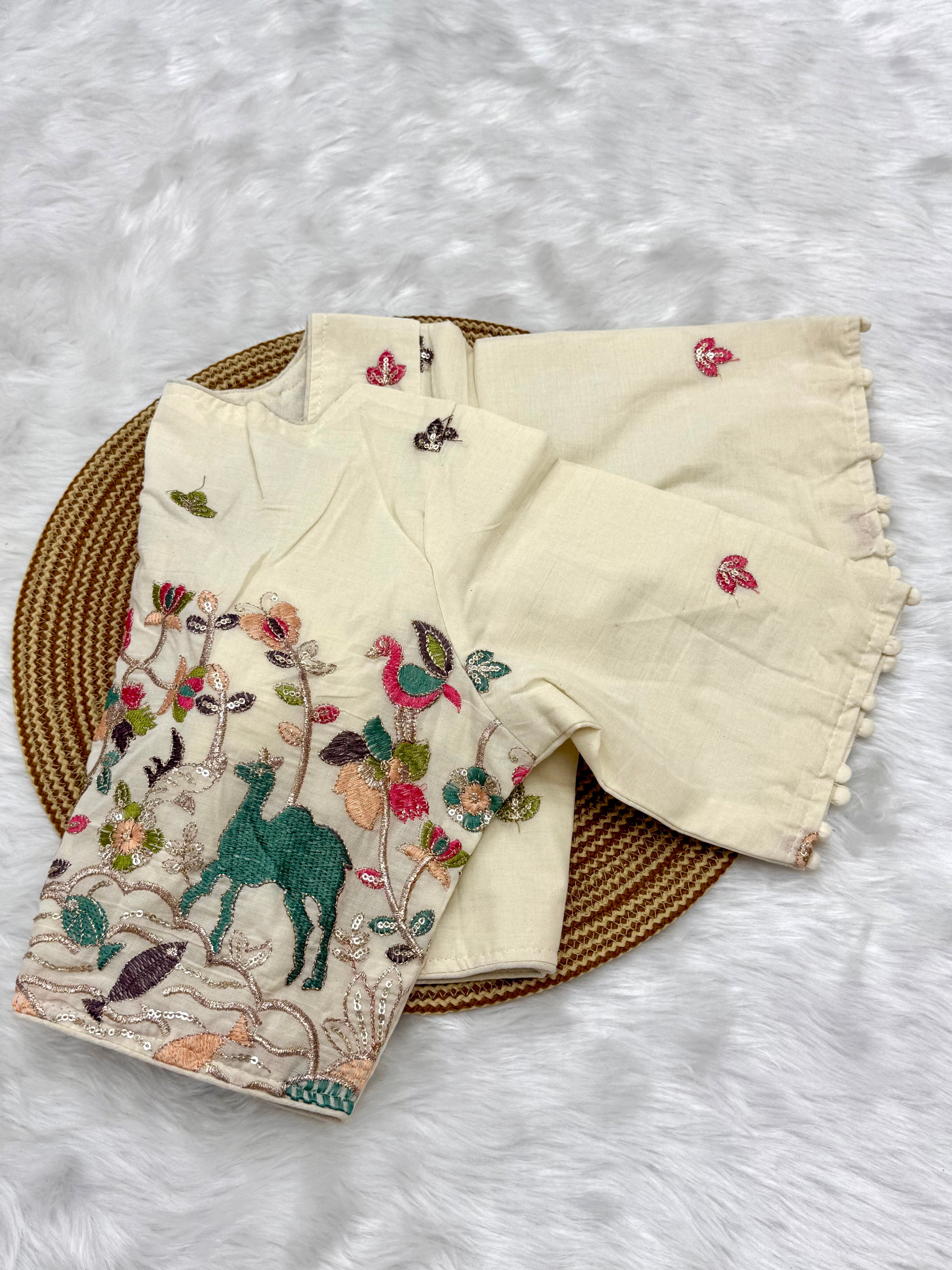 DESIGNER EMBRO-SEQUIN WORK BLOUSE - OFF WHITE