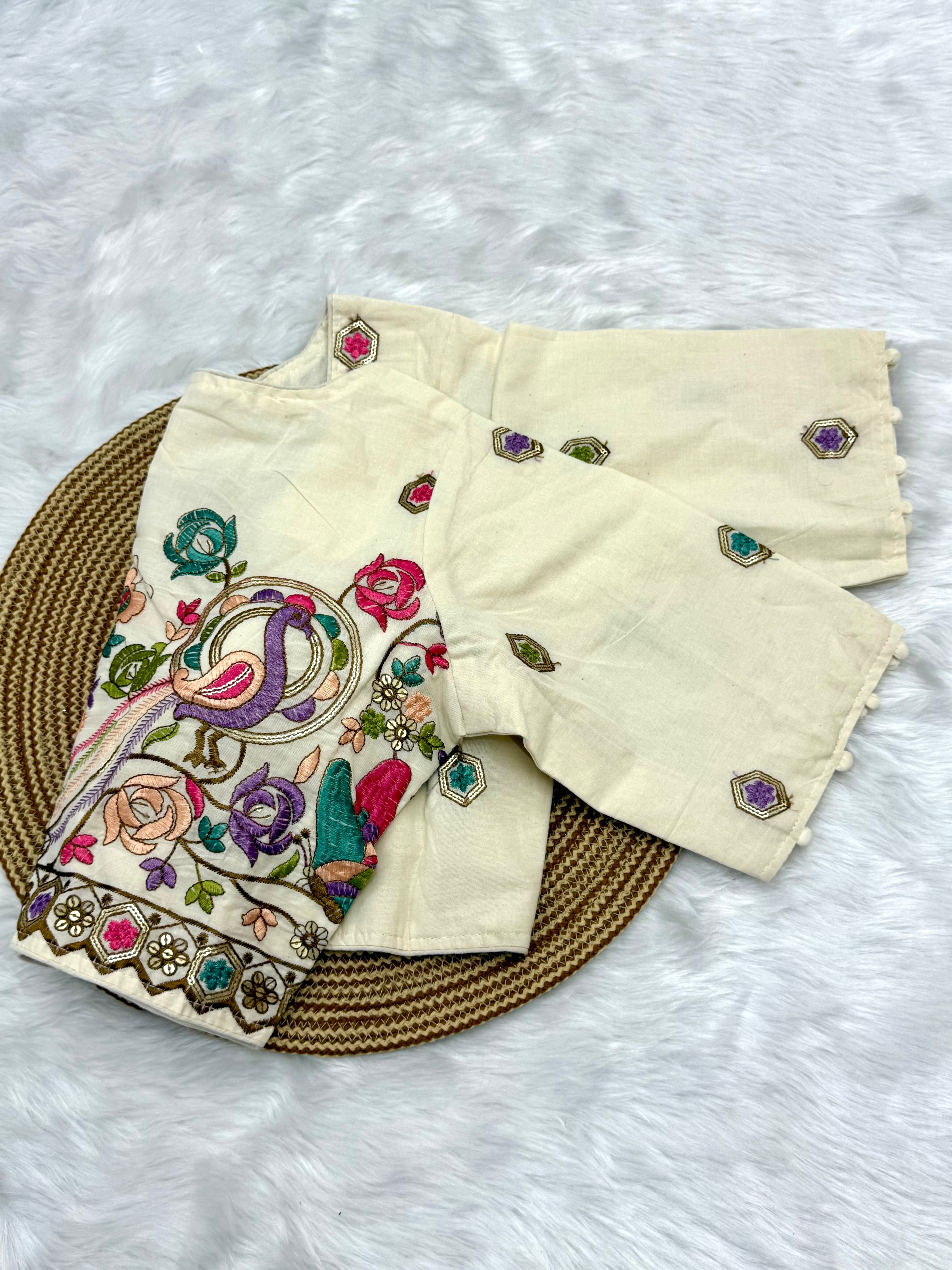 DESIGNER EMBRO-SEQUIN WORK BLOUSE - OFF WHITE
