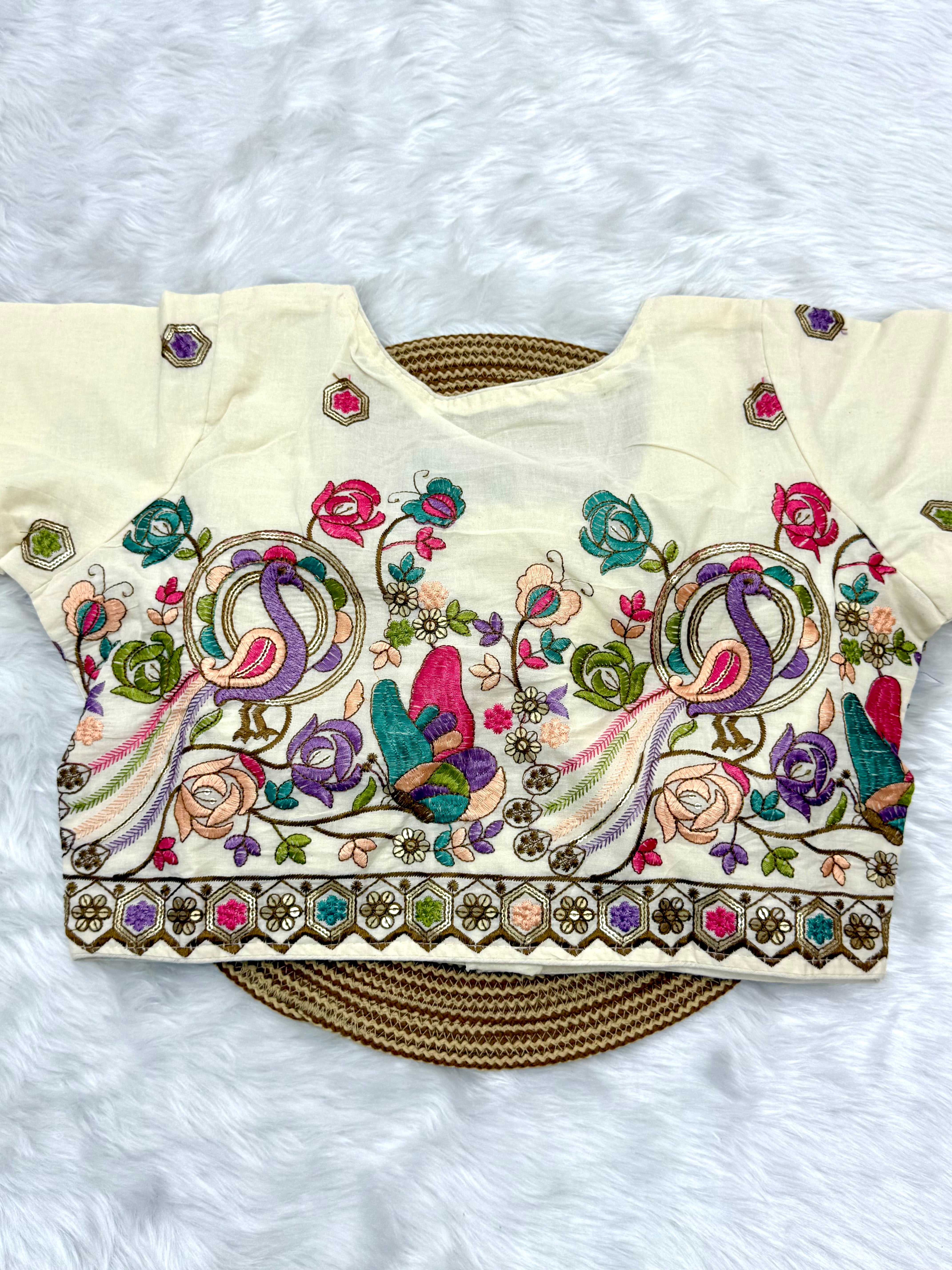 DESIGNER EMBRO-SEQUIN WORK BLOUSE - OFF WHITE